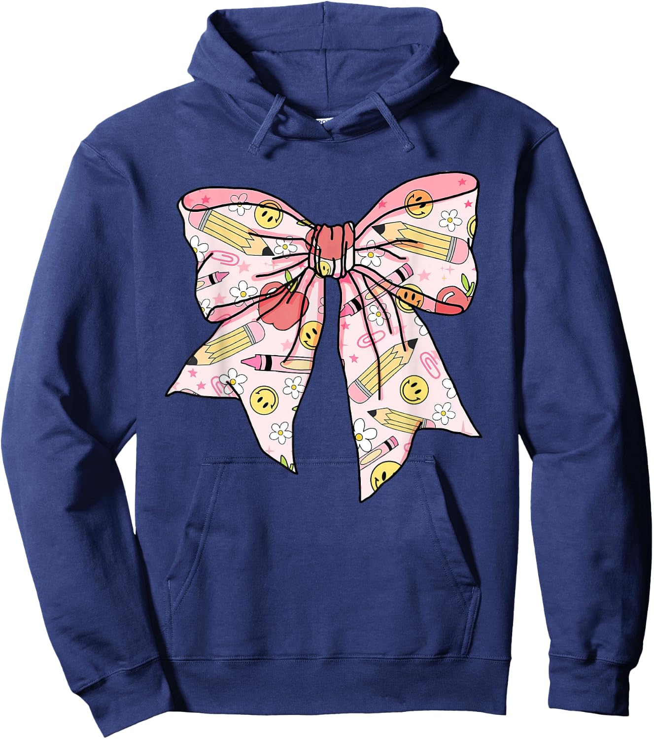 Coquette Bow Teacher Student Happy First Day Back to School Hoodie - Hoodie | Navy