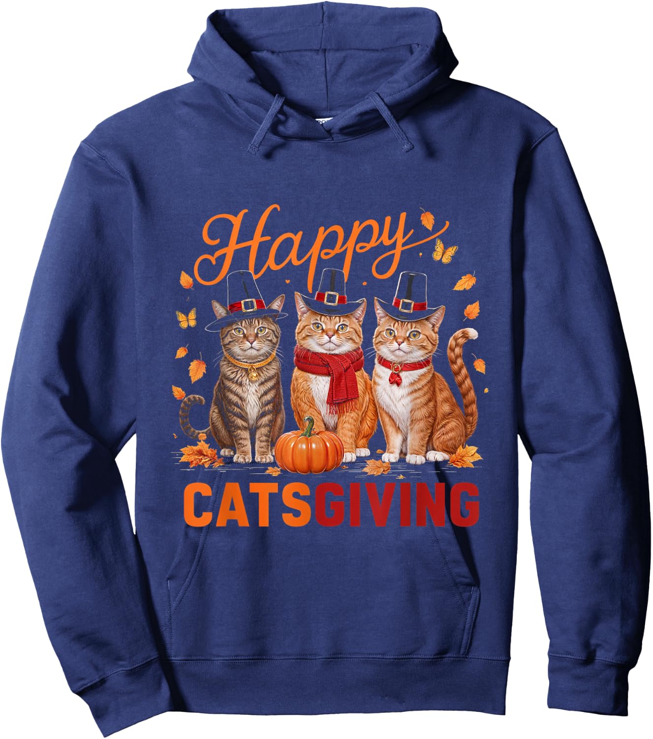 Happy Catsgiving Thanksgiving Cat Pumpkin Fall Cats Hoodie - Hoodie | Navy