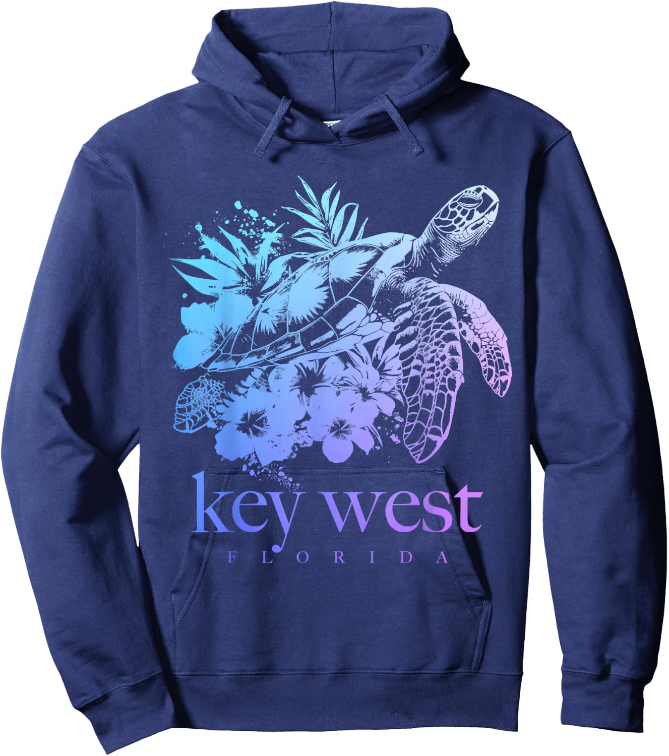 Key West Florida Sea Turtle Flowers Surfer Souvenir Hoodie - Hoodie | Navy