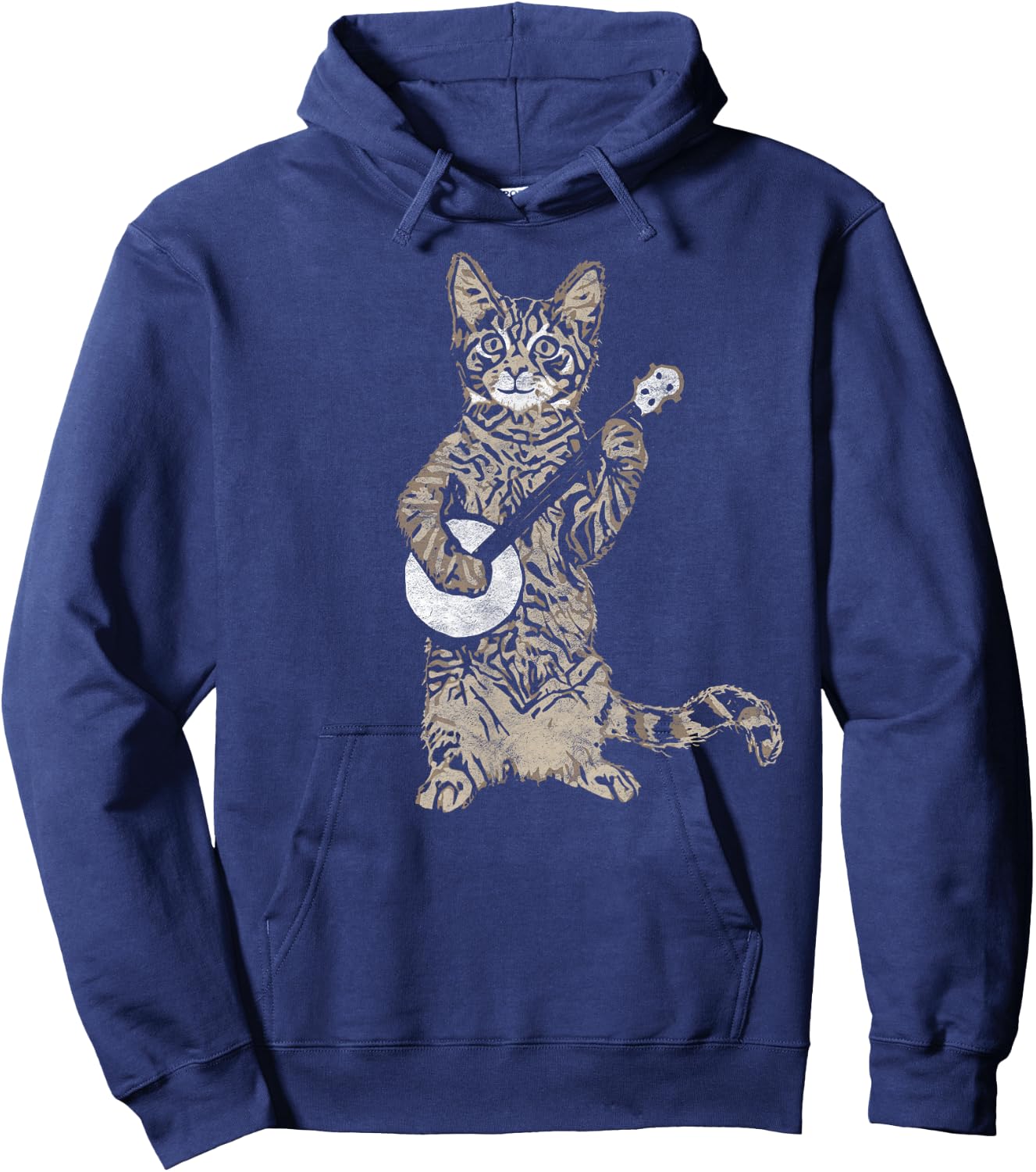 Banjo Cat - Funny Retro Style Bluegrass & Tabby Cat Lover Hoodie - Hoodie | Navy