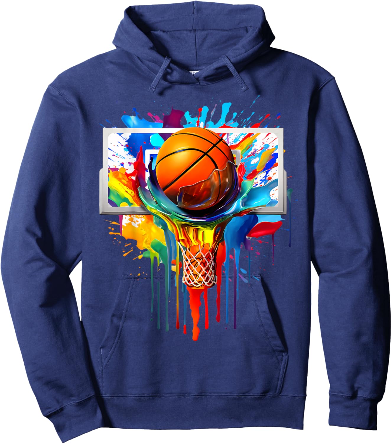 Colorful Basketball Tie Dye Color Splash Hoop Net Slam Dunk Hoodie - Hoodie | Navy