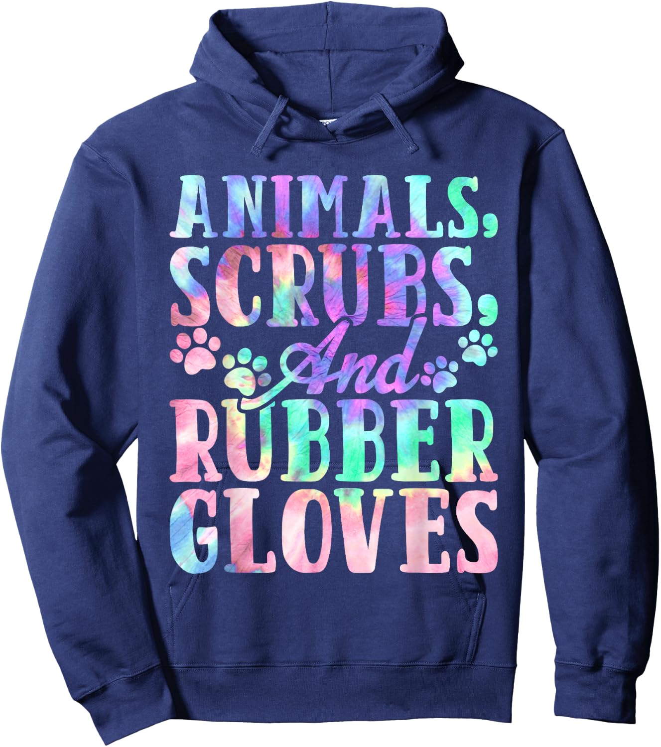 Cute Animals Scrubs and Rubber Gloves Tie Dye Vet Tech Life Hoodie - Hoodie | Navy
