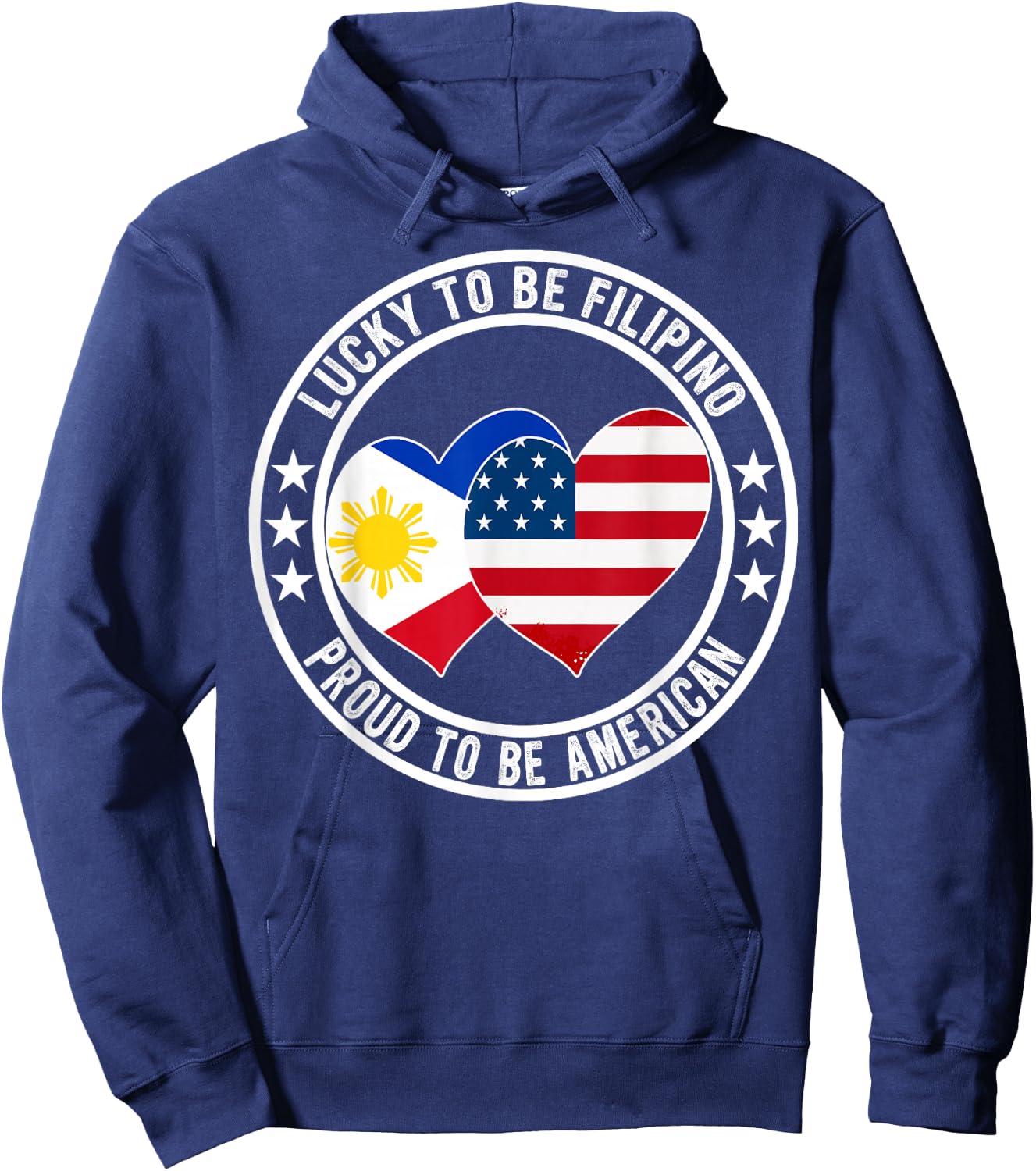 Lucky To Be Filipino Proud To Be American Funny Flag Graphic Hoodie - Hoodie | Navy
