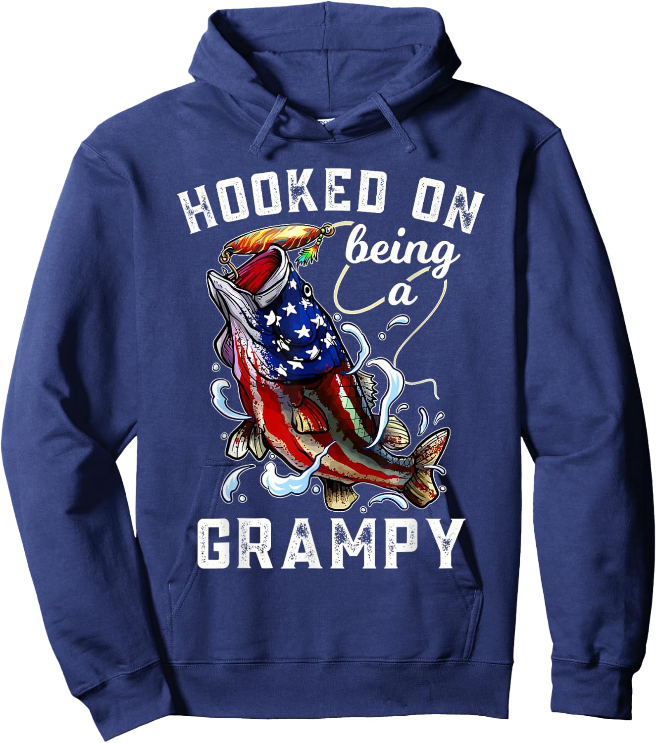 Hooked On Being A Grampy 4th Of July Fishing Grandpa Hoodie - Hoodie | Navy
