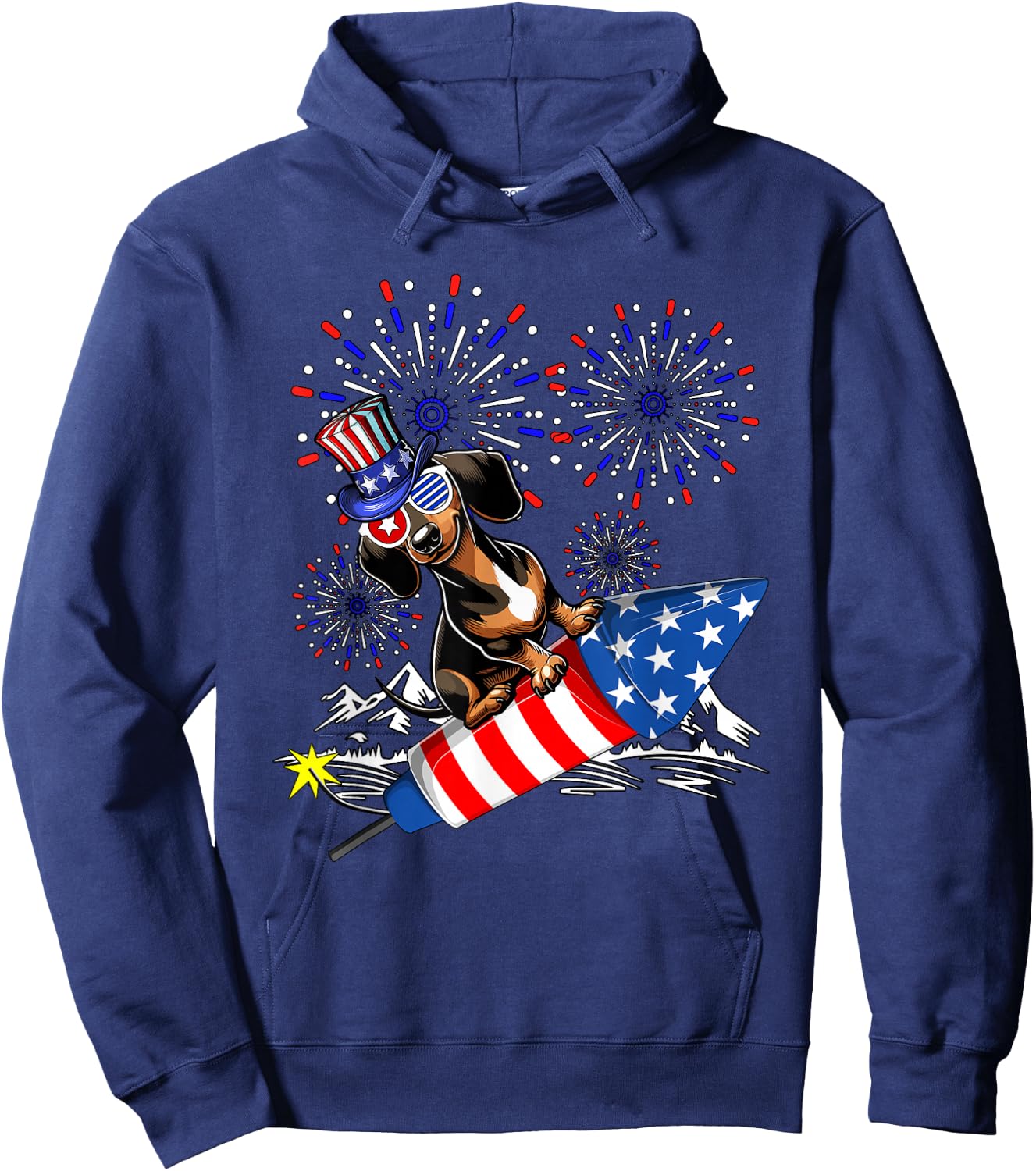 Dachshund Costume 4th Of July Fireworks Patriotic Lover Kids Hoodie - Hoodie | Navy
