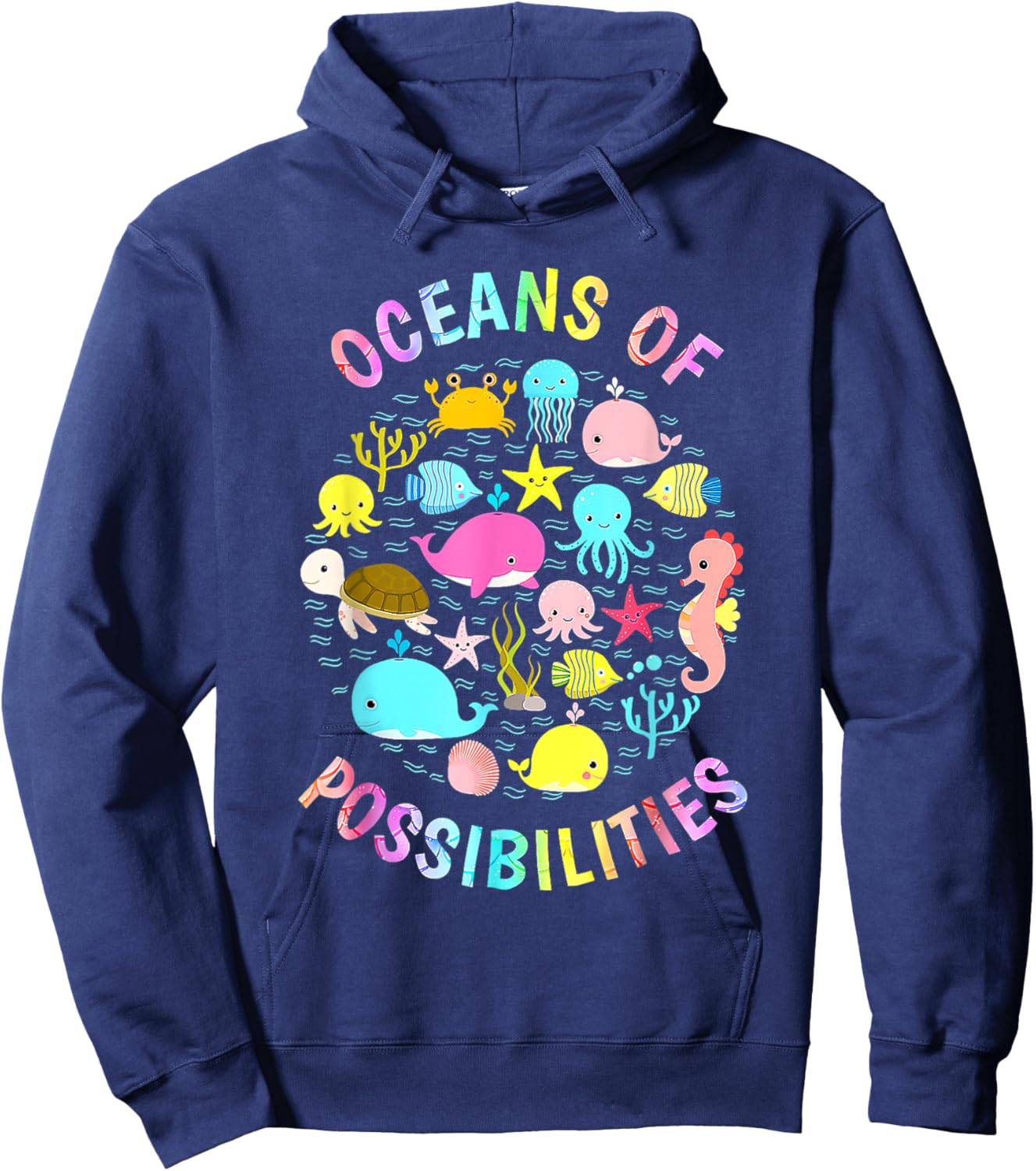 Cute Oceans Of Possibilities Summer Reading Sea Creatures Hoodie - Hoodie | Navy