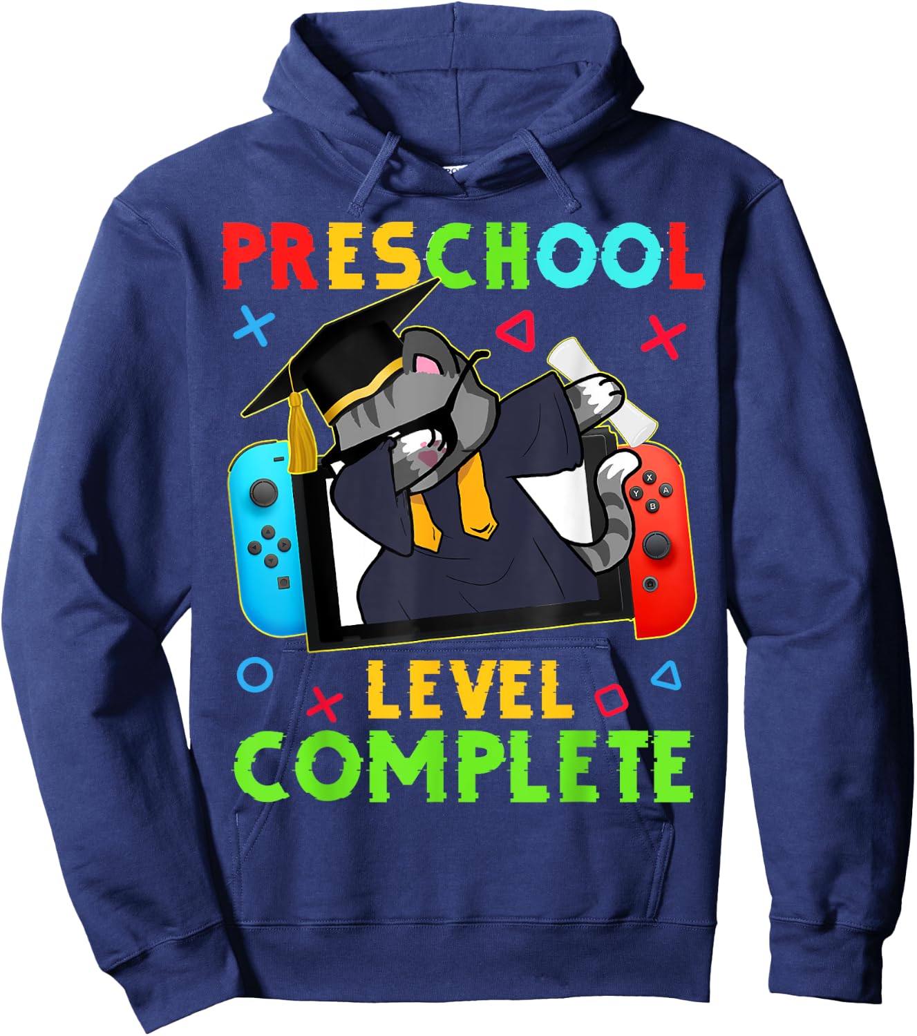 Preschool Level Complete Graduation 2024 PreK Gamer Cat Kids Hoodie - Hoodie | Navy