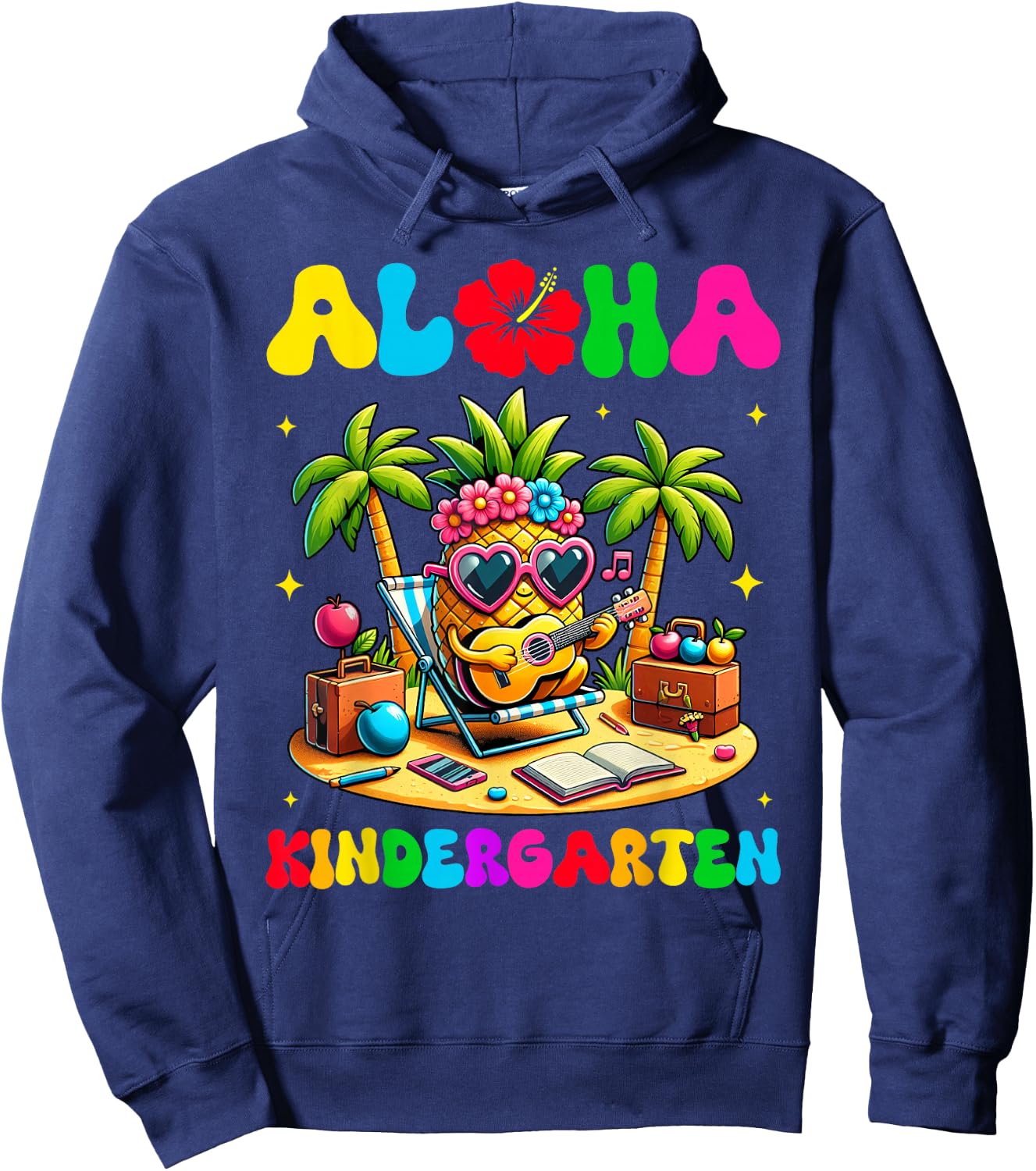 Aloha Kindergarten Pineapple Hawaii Back to School Kids Girl Hoodie - Hoodie | Navy