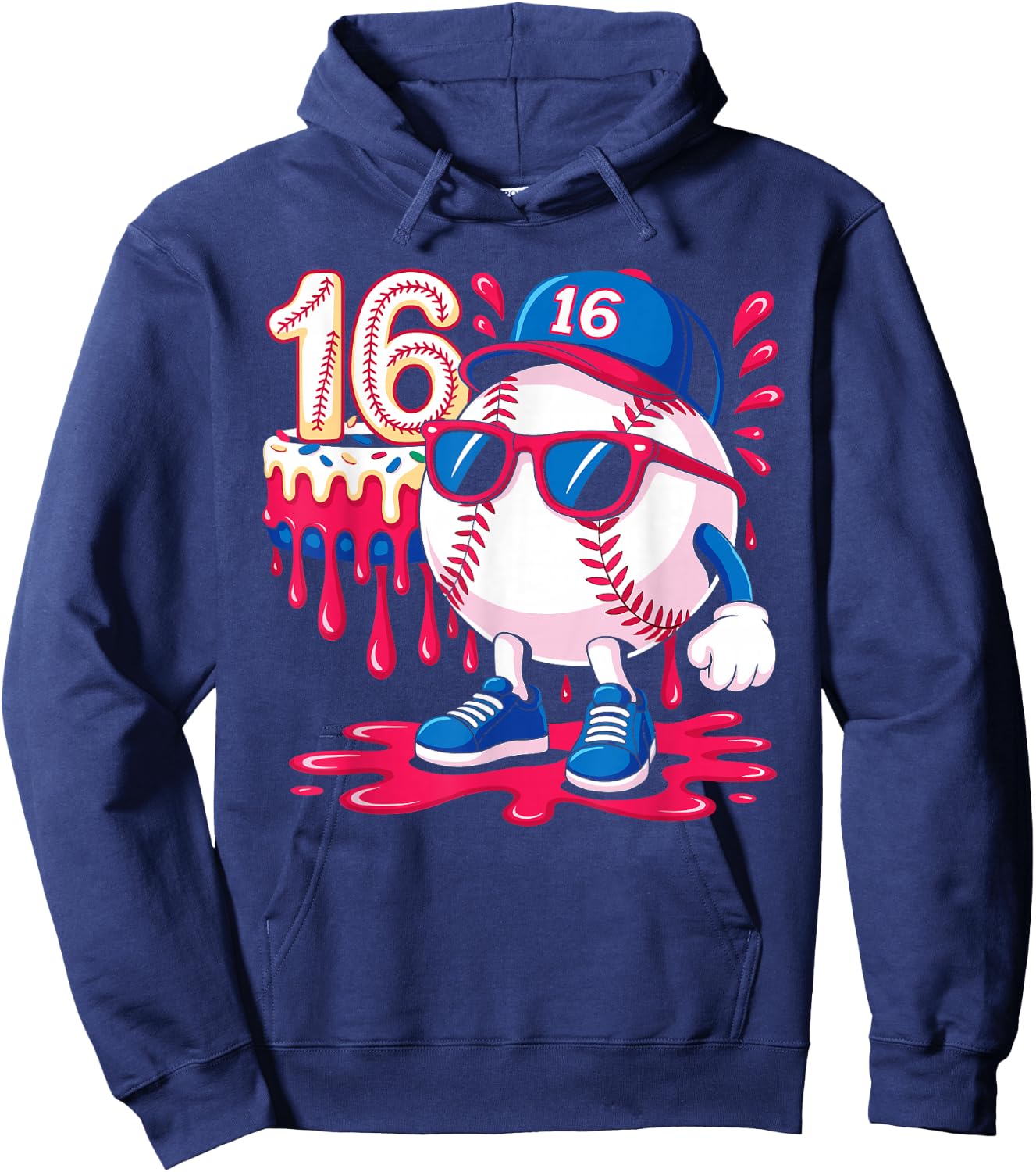 Baseball 16 Year Old Ice Cream Drip 16th Birthday Hoodie - Hoodie | Navy