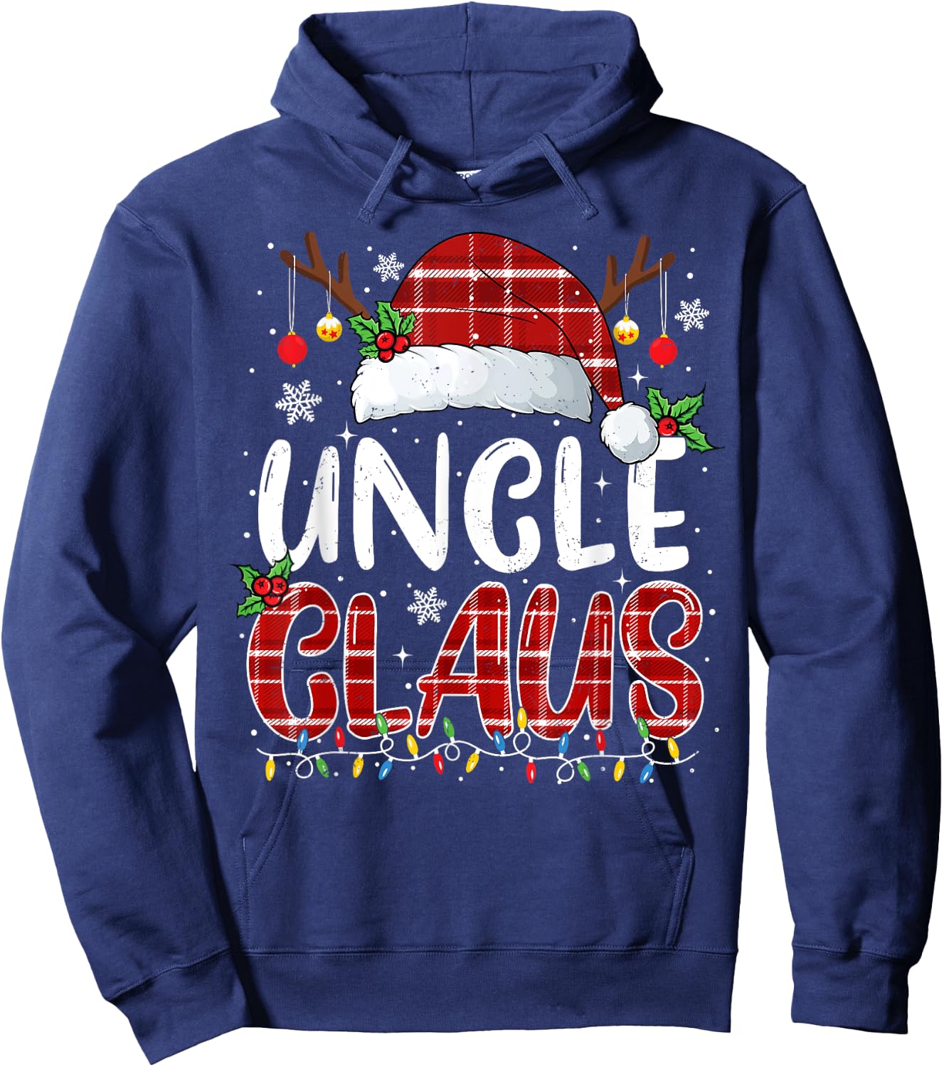 Uncle Claus Christmas Lights Pajama Family Matching Hoodie - Hoodie | Navy