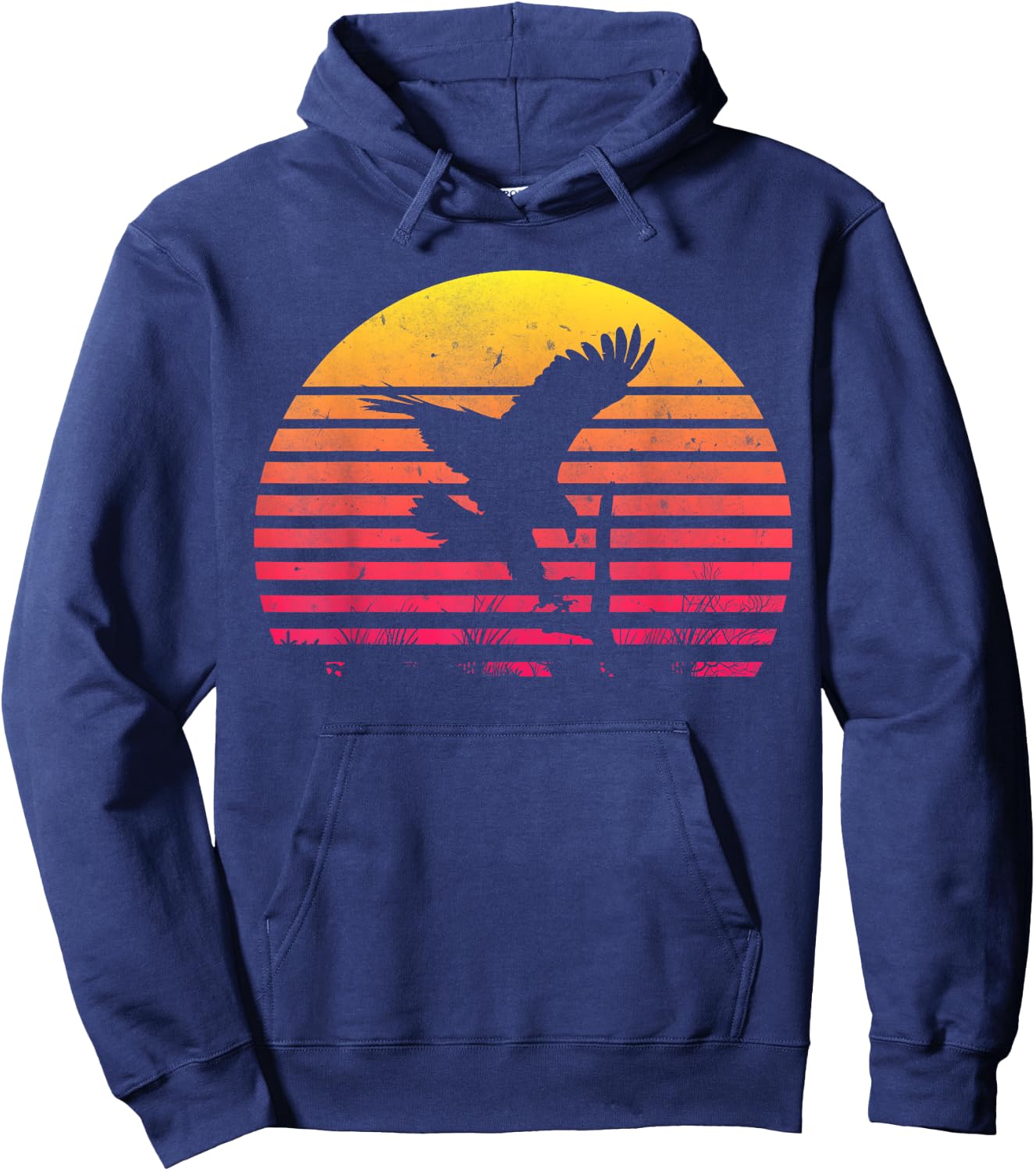 Retro Hawk Sunset Vintage Bird Lover Hawk Whisperer 70s 80s Hoodie - Hoodie | Navy