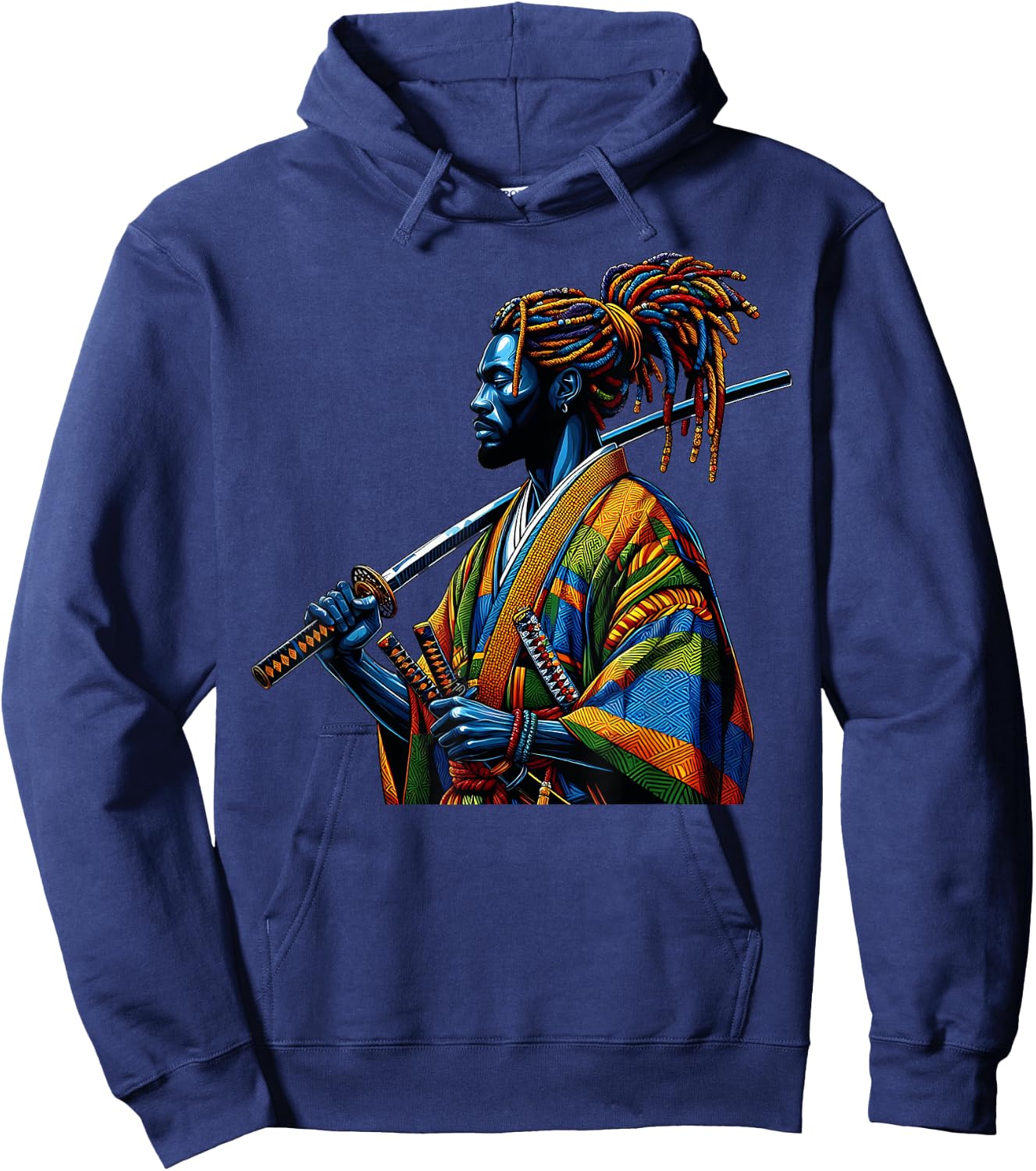 Black History Month Afro American Samurai Warrior Anime Art Hoodie - Hoodie | Navy