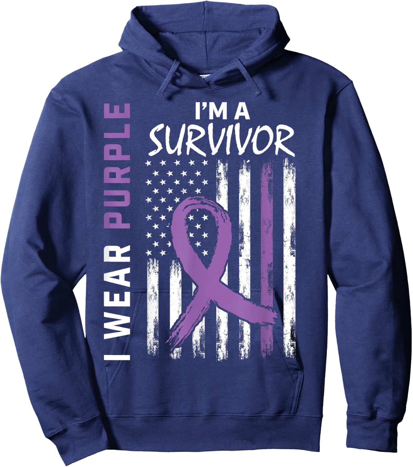 Wear Purple Pancreatic Cancer Survivor Gifts Women Men Flag Hoodie - Hoodie | Navy