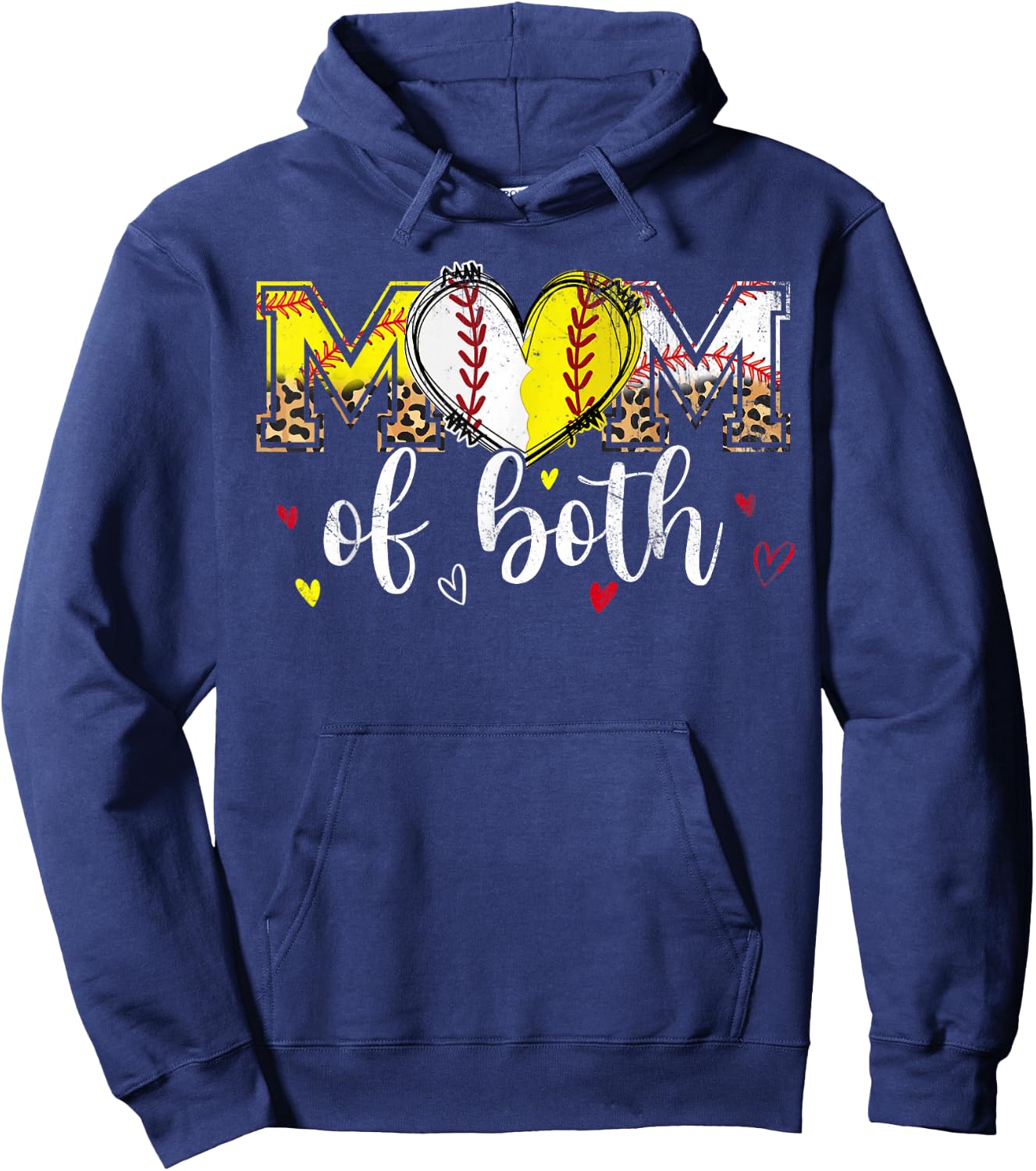 Mom Of Both Baseball Softball Heart Leopard Mothers Day Mama Hoodie - Hoodie | Navy