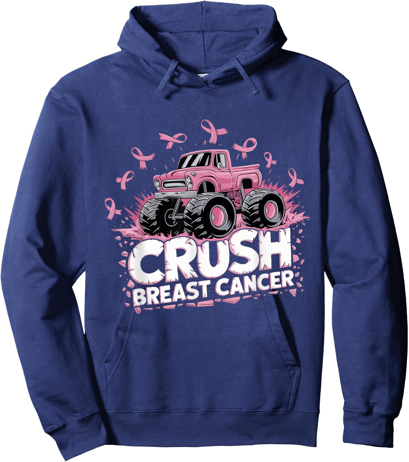 Crush Breast Cancer Pink Ribbon Adult Toddler Monster Truck Hoodie - Hoodie | Navy