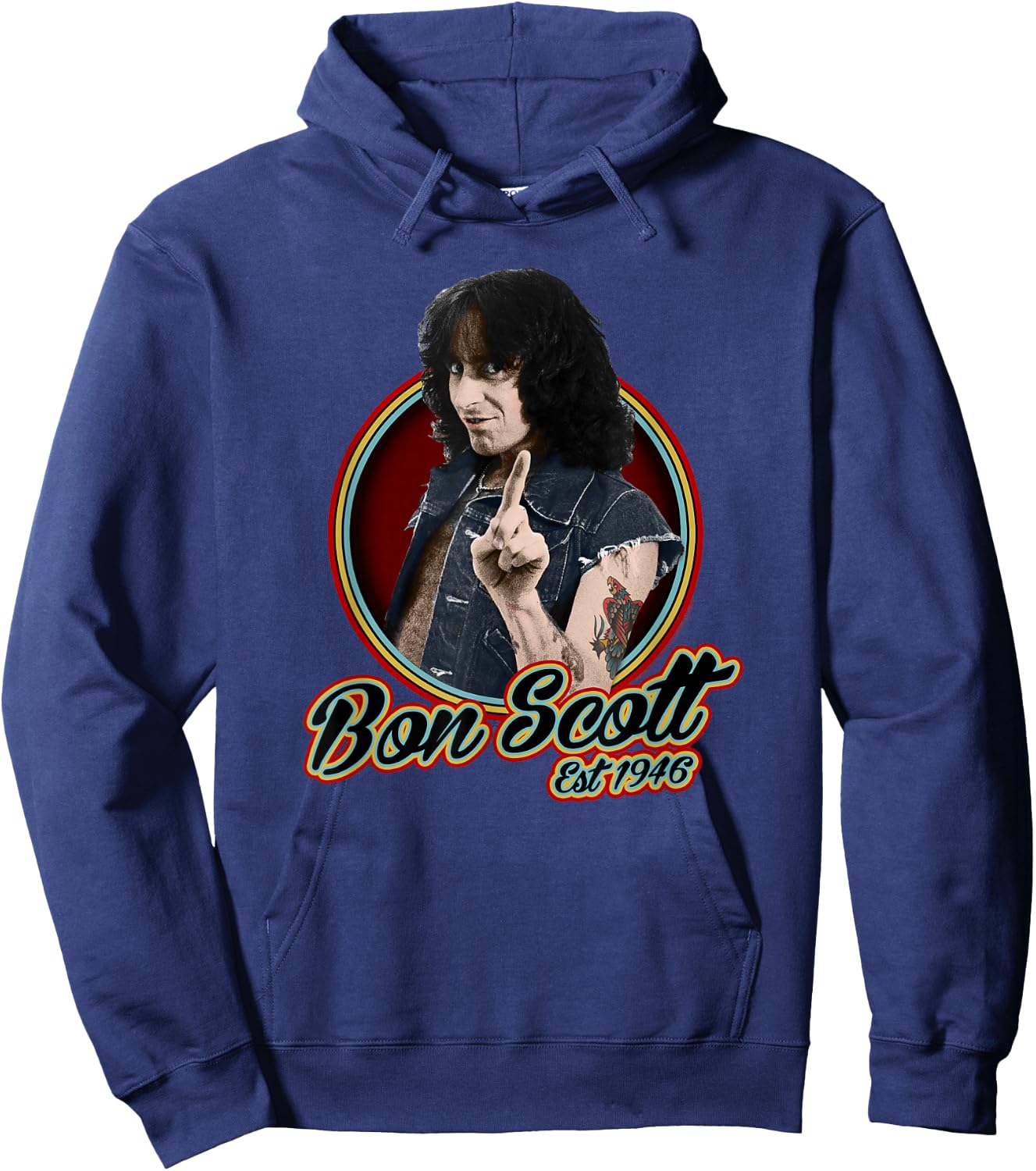 Bon Scott Retro Circle Photo Est 1946 Hoodie - Hoodie | Navy