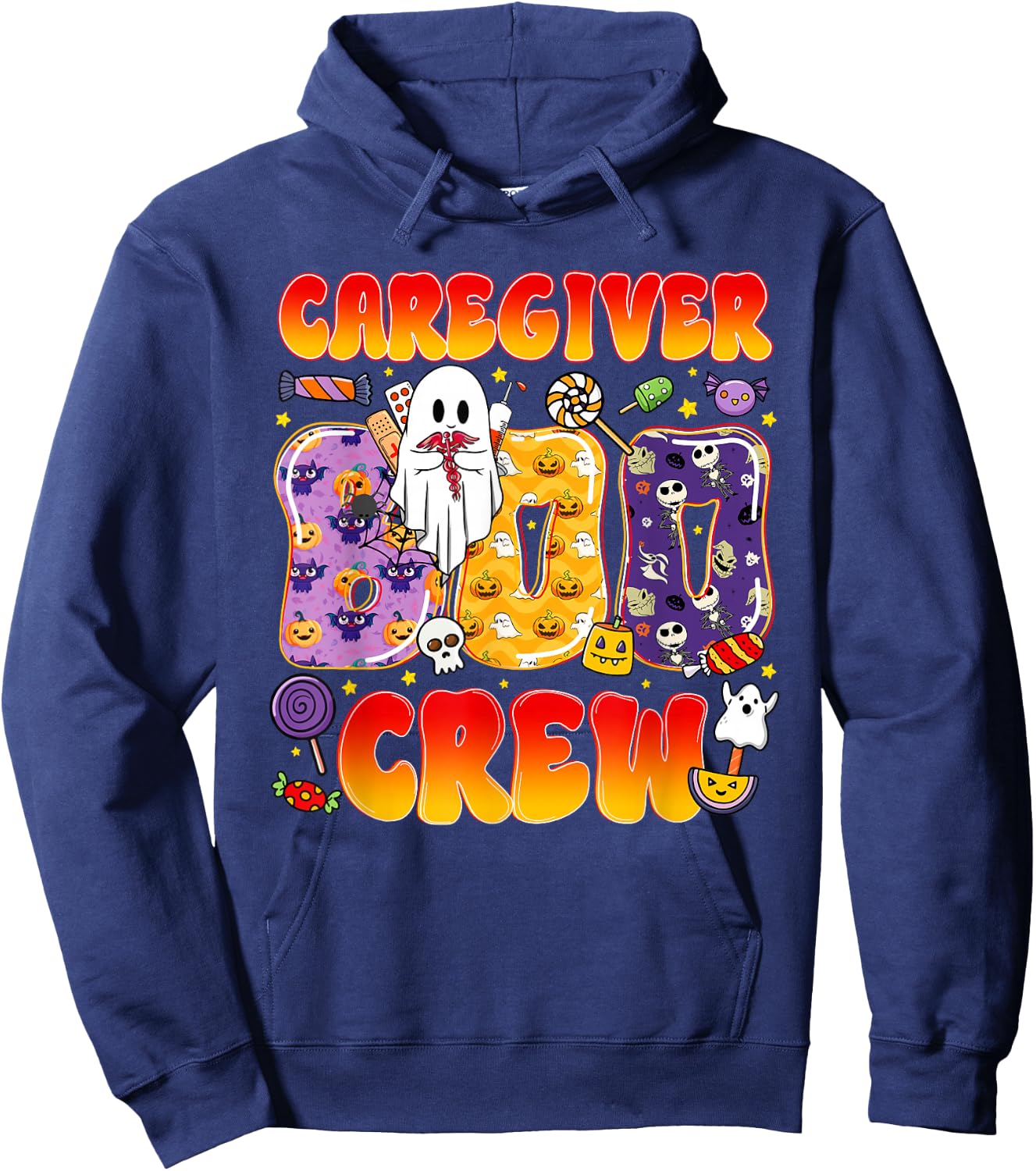 Caregiver Boo Crew Funny Halloween Hoodie - Hoodie | Navy