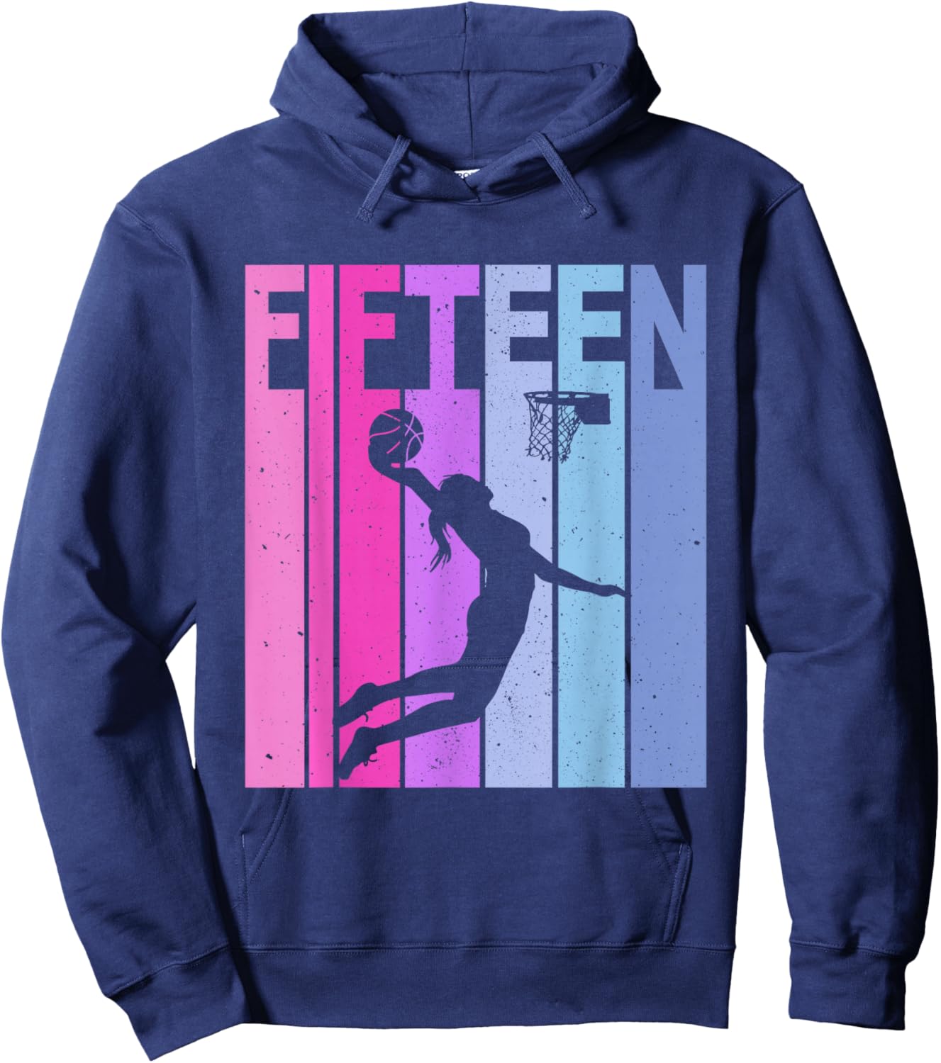 Vintage 15th Birthday Basketball 15 Year Old Girl Party Hoodie - Hoodie | Navy