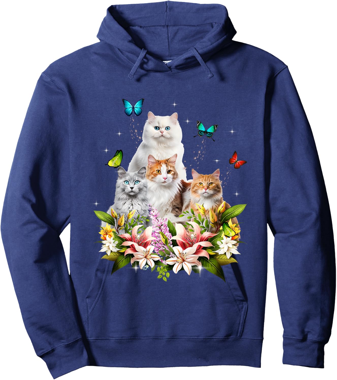 Kitten Lover Cute Cat Flower Butterfly Kitten Pet Animal Hoodie - Hoodie | Navy