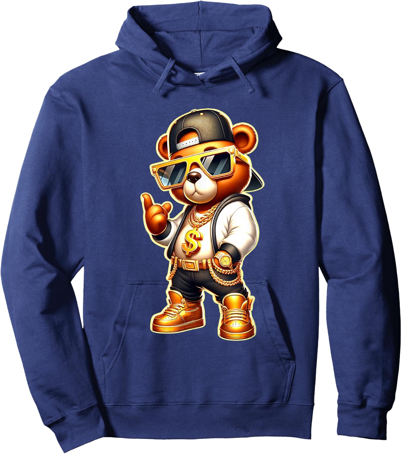 Golden Teddy Bear Gangsta Hoodie - Hoodie | Navy