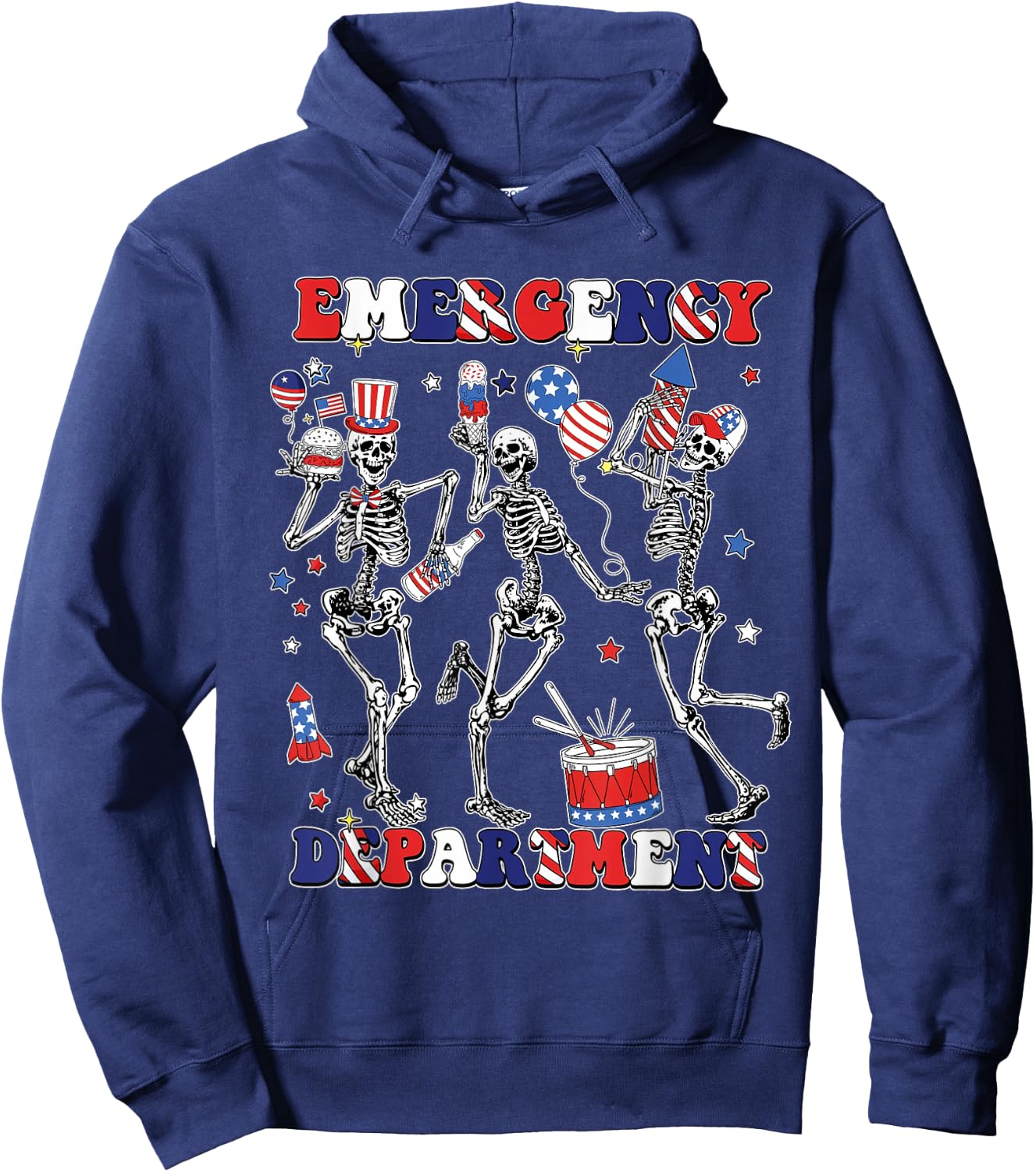 Department Skeleton Dancing ER Nurse 4th Of July Hoodie - Hoodie | Navy