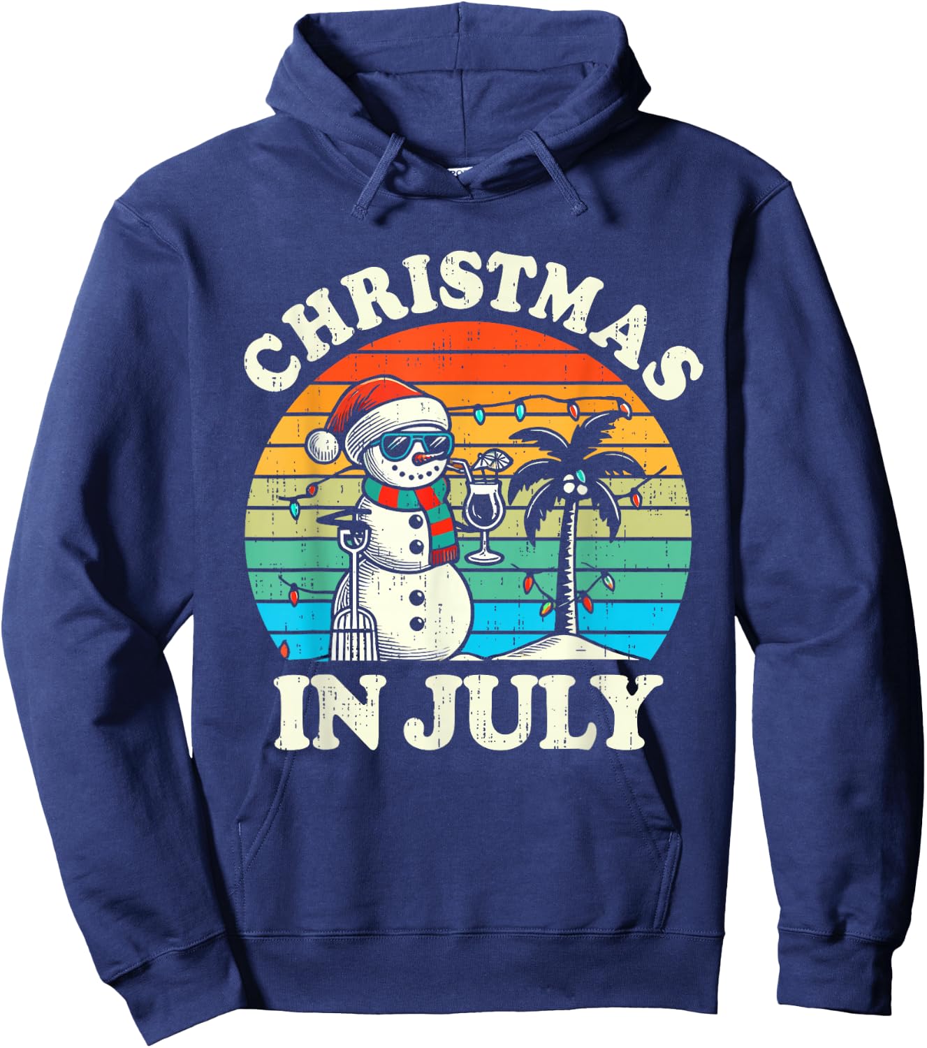 Vintage Christmas in July Snowman Summer Beach Vacation Xmas Hoodie - Hoodie | Navy