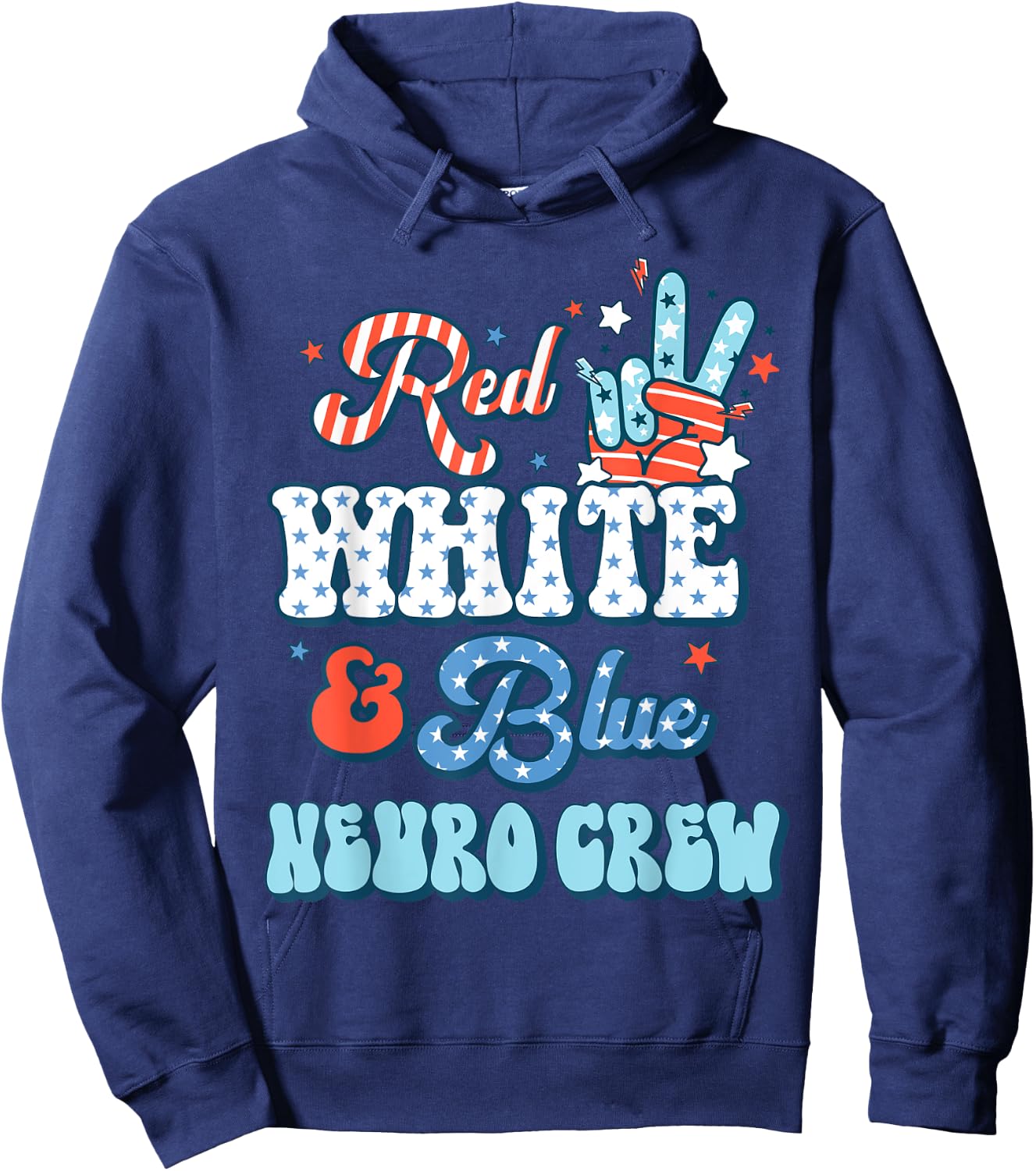 Red White Blue Neuro Crew Nurse 4th July Neurology RN Hoodie - Hoodie | Navy