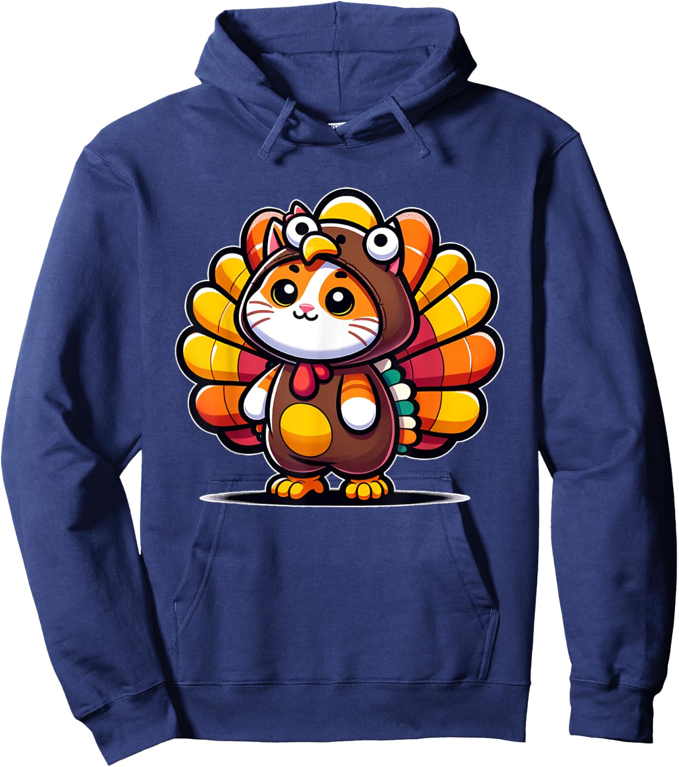 Pilgrim Cat in Turkey Disguise turkey costume Thanksgiving Hoodie - Hoodie | Navy