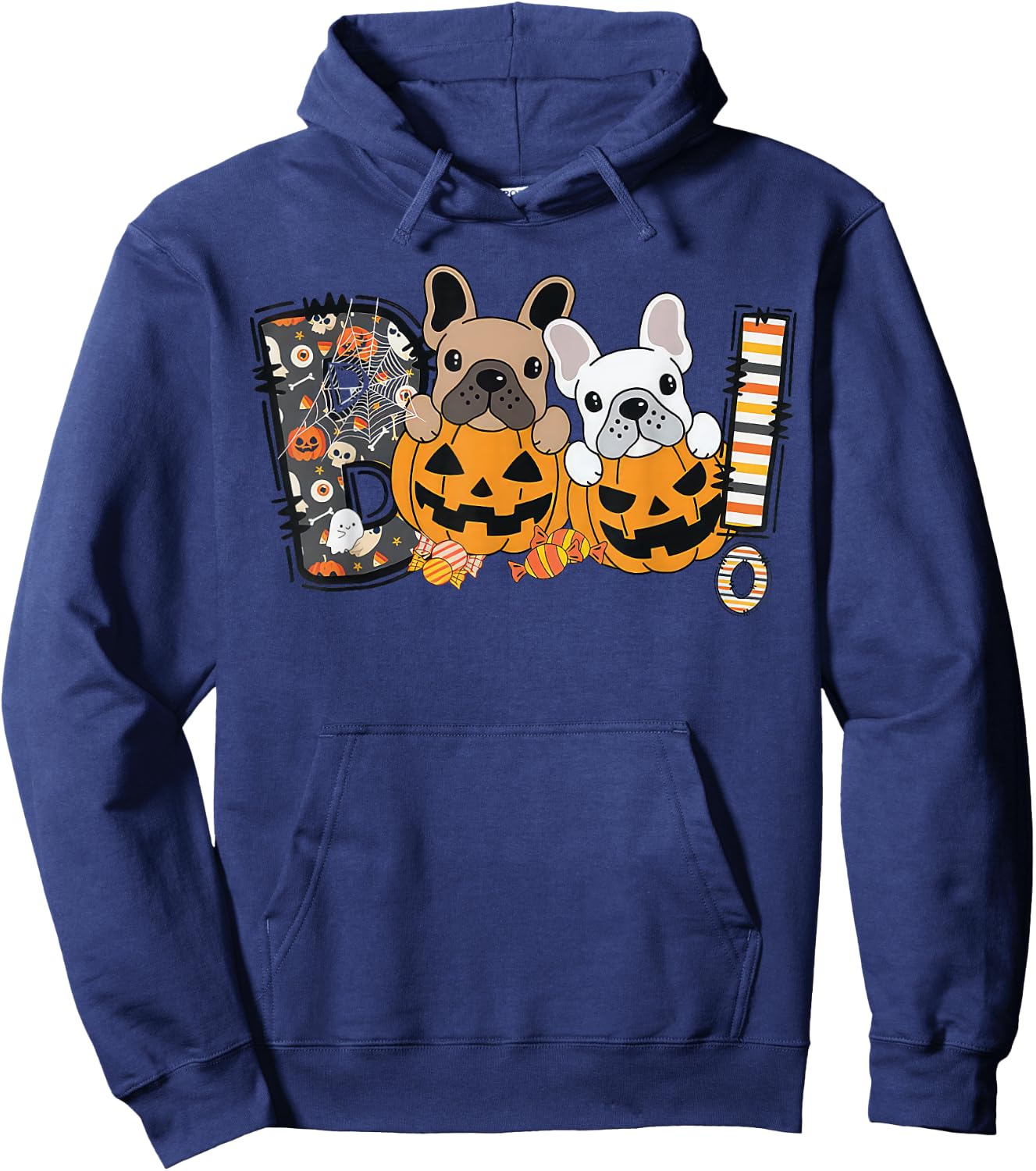 Boo French Bulldog Pumpkin Candy Dog Puppy Halloween Costume Hoodie - Hoodie | Navy