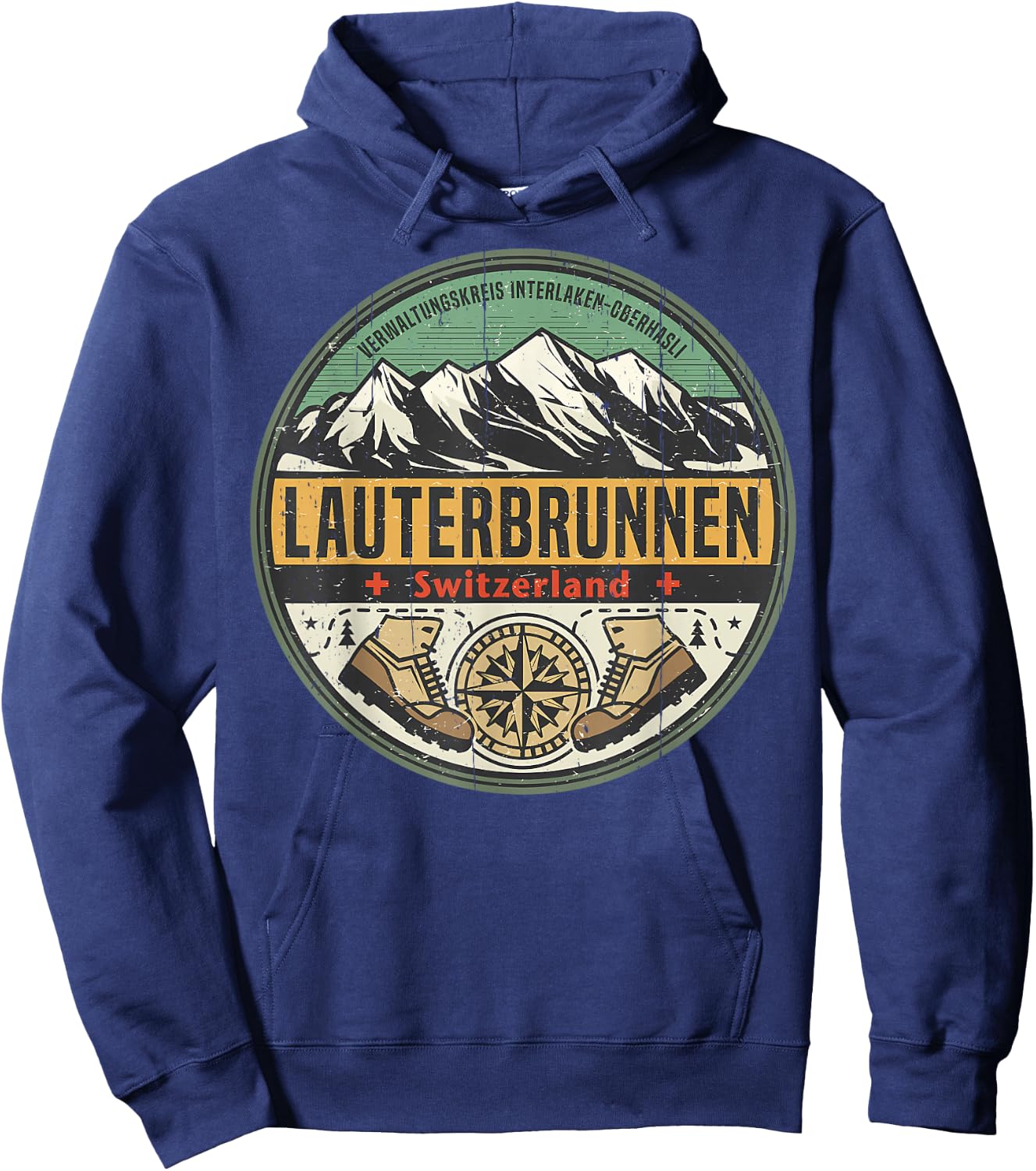 Vintage Lauterbrunnen, Switzerland Mountain Hiking Nature Hoodie - Hoodie | Navy