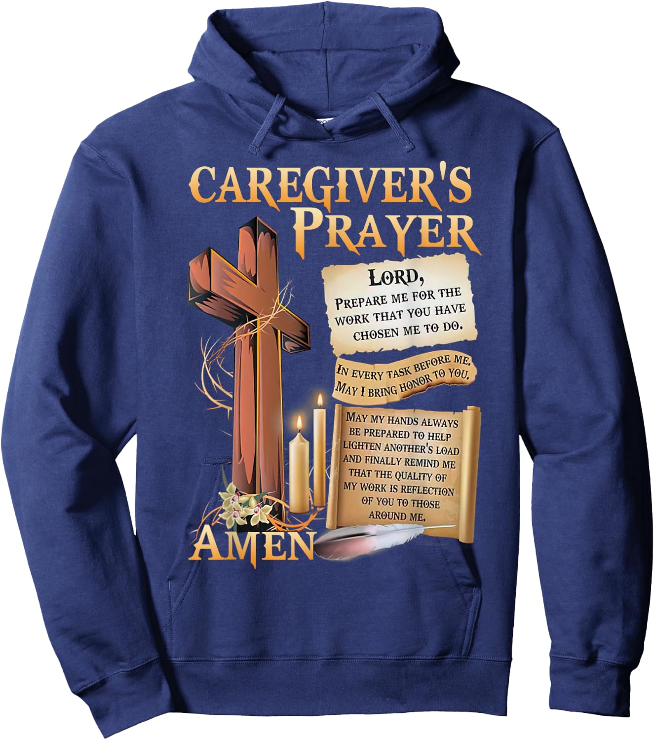 Caregiver's Prayer Christian Cross Faith Hope Love Jesus Hoodie - Hoodie | Navy