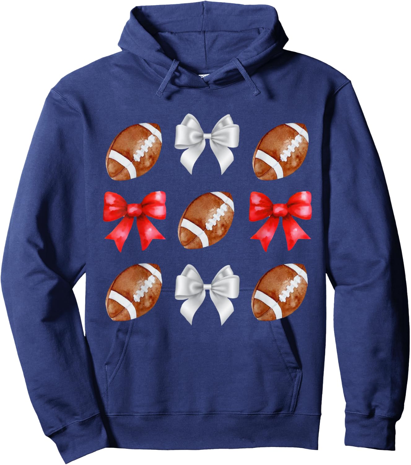 Coquette Football Bow Football Mom Game Day Women Girls Kids Hoodie - Hoodie | Navy
