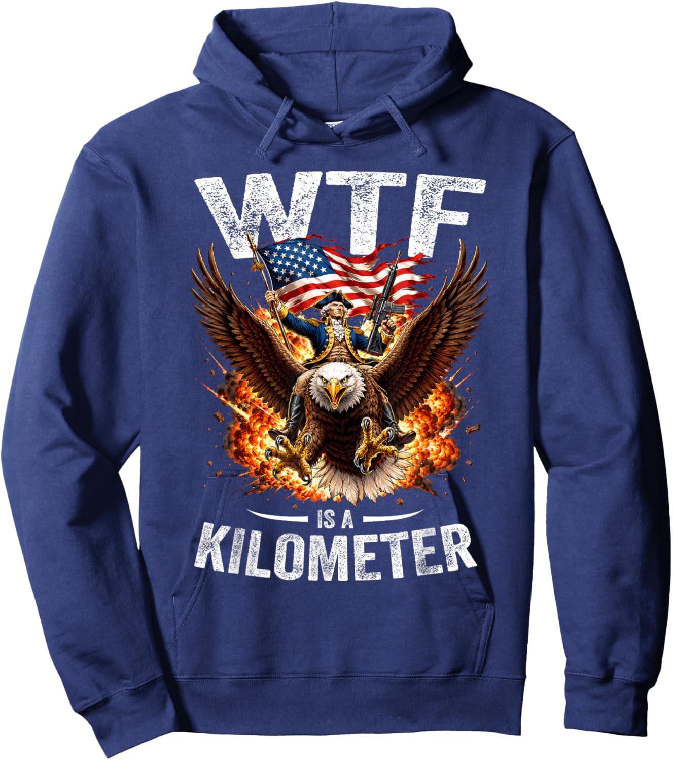 Funny 4th of July WTF is Kilometer USA America Patriotic Men Hoodie - Hoodie | Navy