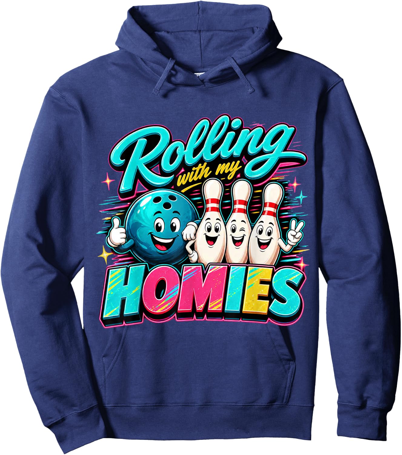Rolling with My Homies Funny Bowling Friends Crew Humor Hoodie - Hoodie | Navy