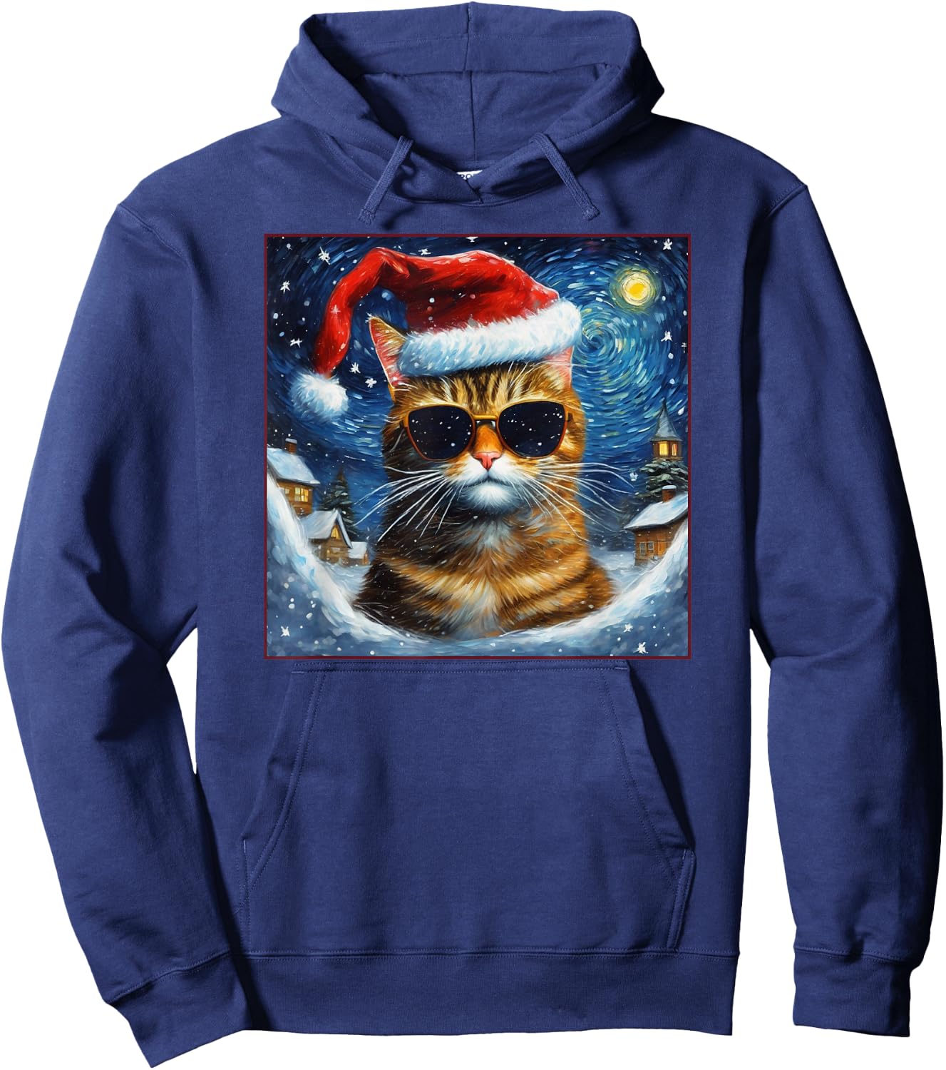 Van Gogh Starry Night Orange Tabby Cat Christmas Hoodie - Hoodie | Navy