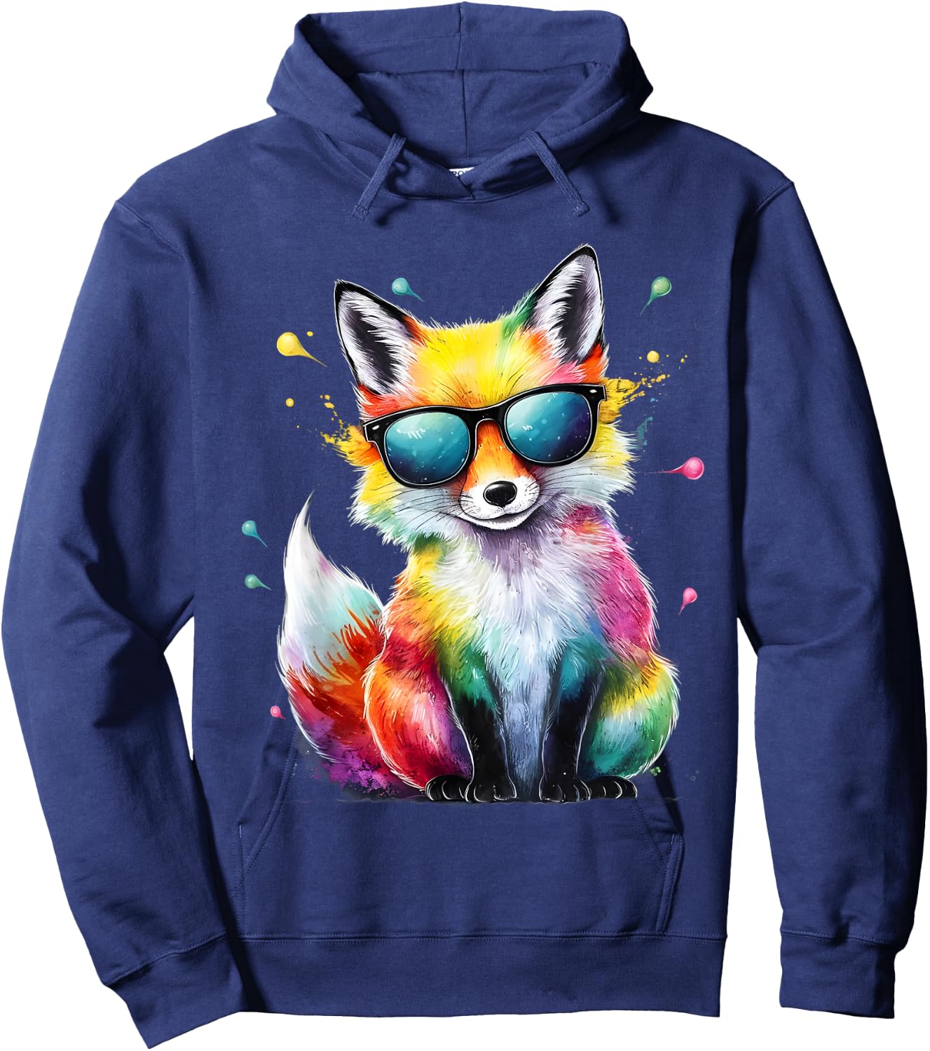 Fox Men Women Colorful Watercolor Fox Hoodie - Hoodie | Navy