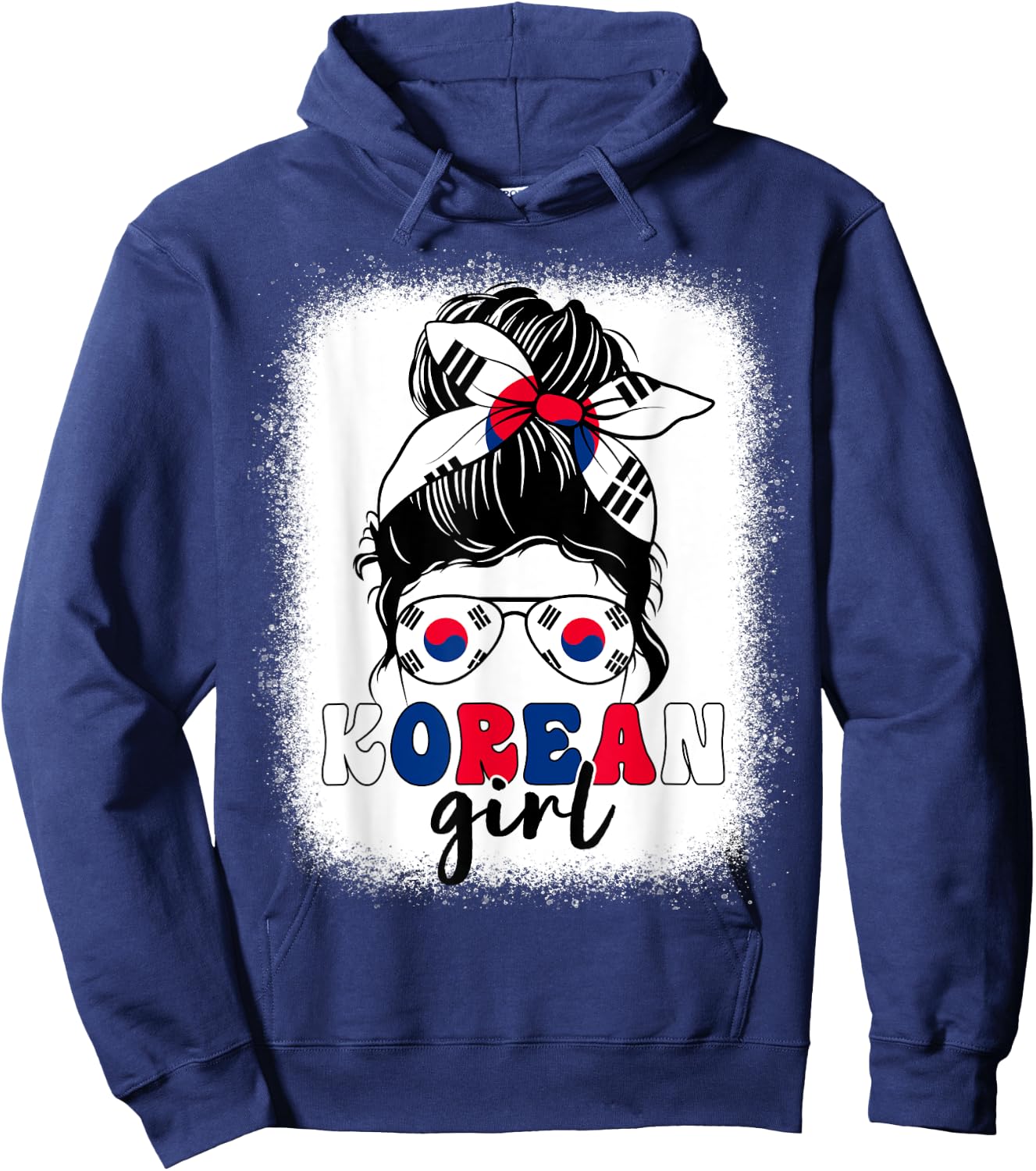 Korean Girl Messy Bun Korea Flag Patriotic Women Kids Hoodie - Hoodie | Navy