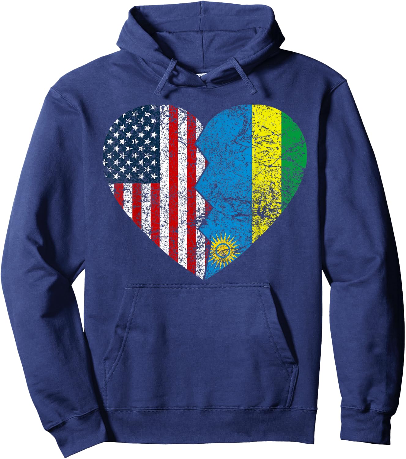 Rwandan American Flags Heart | United States Rwanda Roots Women Kids Men Hoodie - Hoodie | Navy