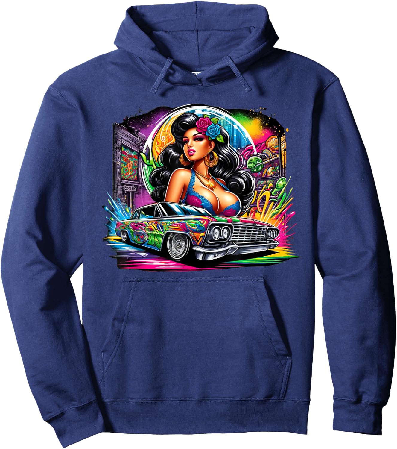 Mexican Street Culture Lowrider Beautiful Latina Graffiti Hoodie - Hoodie | Navy