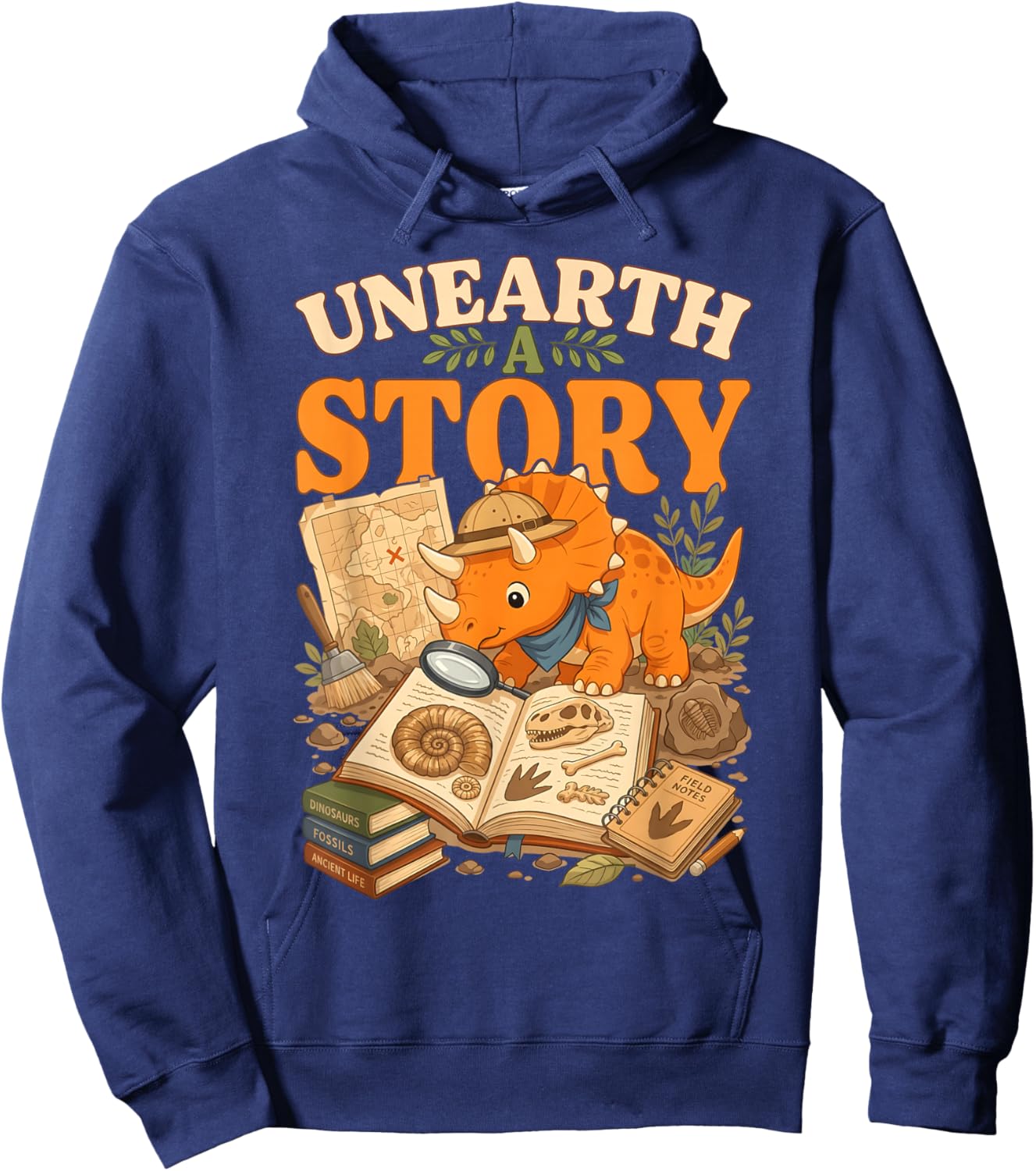 Unearth A Story Triceratops Dinosaur Paleontologist Summer Hoodie - Hoodie | Navy