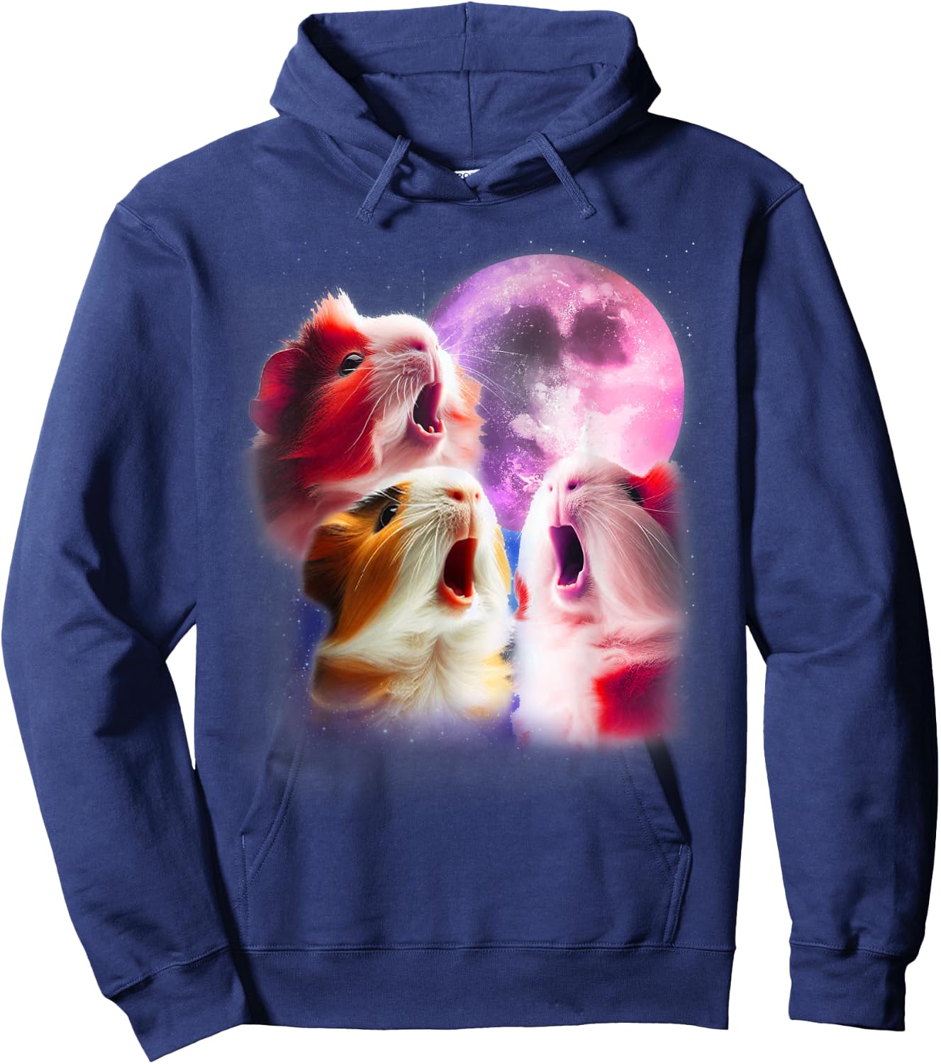 3 Guinea Pigs Howling At The Moon Funny Pet Guinea Pig Lover Hoodie - Hoodie | Navy