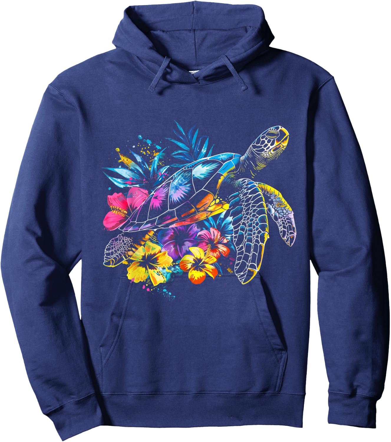 Sea Turtle Hawaiian Flowers Hawaii Diver Hoodie - Hoodie | Navy