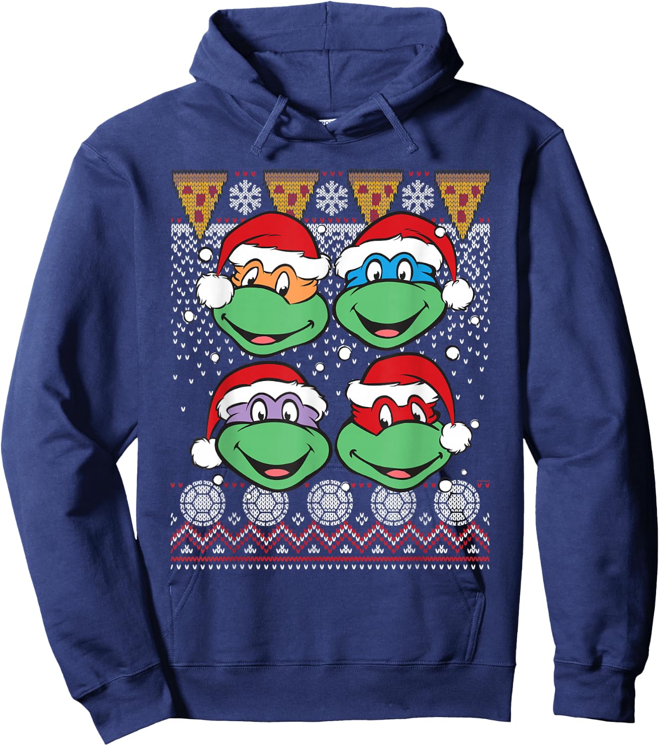 Teenage Mutant Ninja Turtles Ugly Christmas Heads Pizza Hoodie - Hoodie | Navy