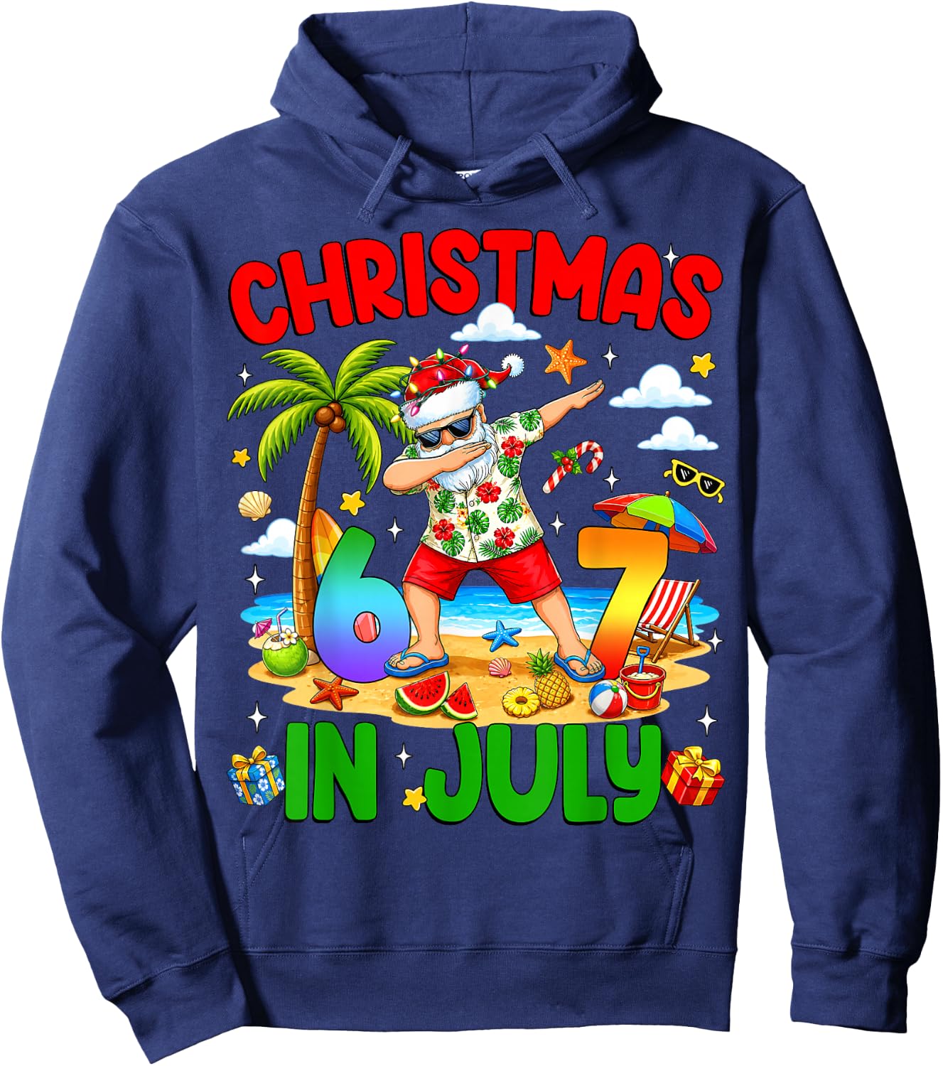 Christmas in July 67 Dabbing Santa Hawaiian Xmas Summer Kids Hoodie - Hoodie | Navy