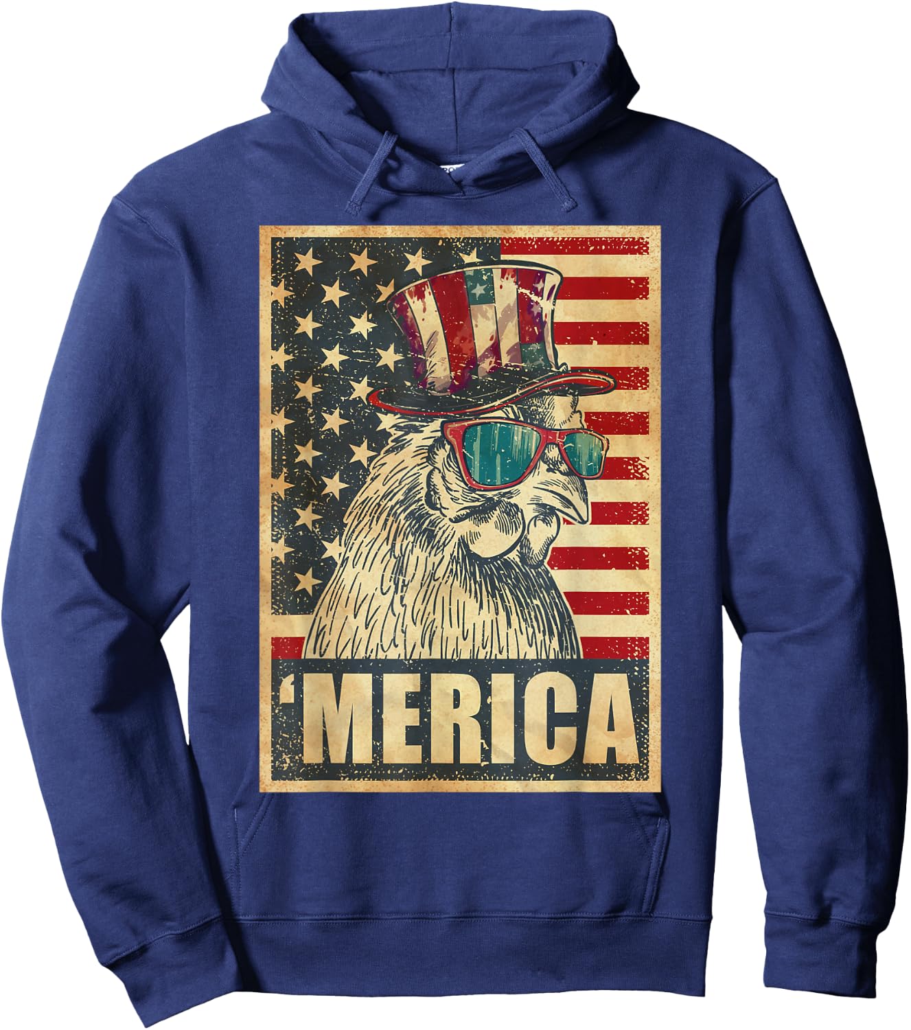 Chicken Merica Vintage American Flag 4th Of July Hoodie - Hoodie | Navy