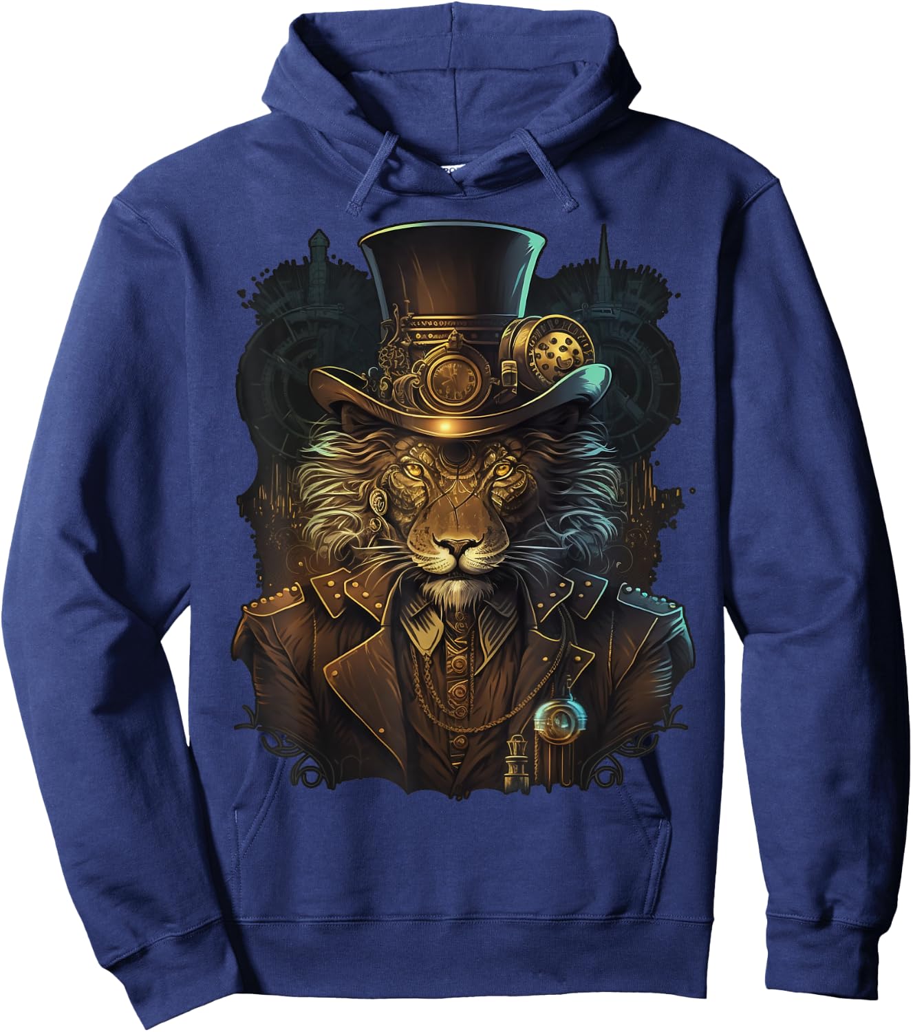 Lion Lover Steampunk Lion Women's Casual - Black, Small, Short Sleeve, Regular Fit, -Kids Hoodie - Hoodie | Navy