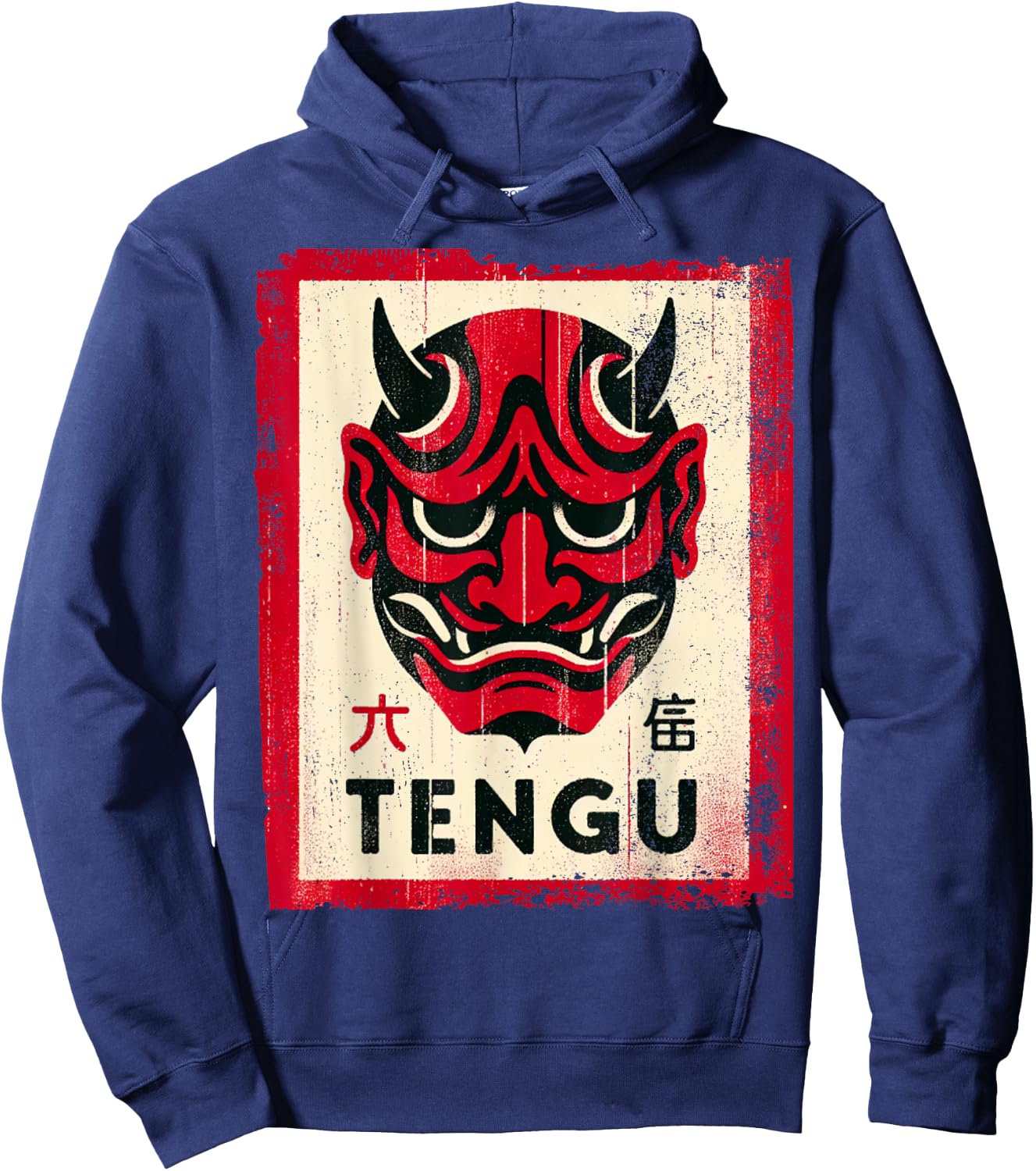 Red Tengu Mask Vintage Hoodie - Hoodie | Navy