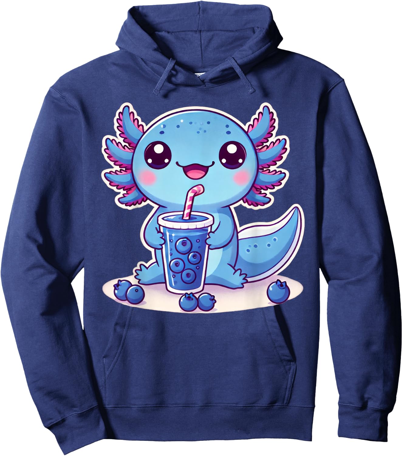 Kawaii Axolotl Blueberry Smoothie Hoodie - Hoodie | Navy