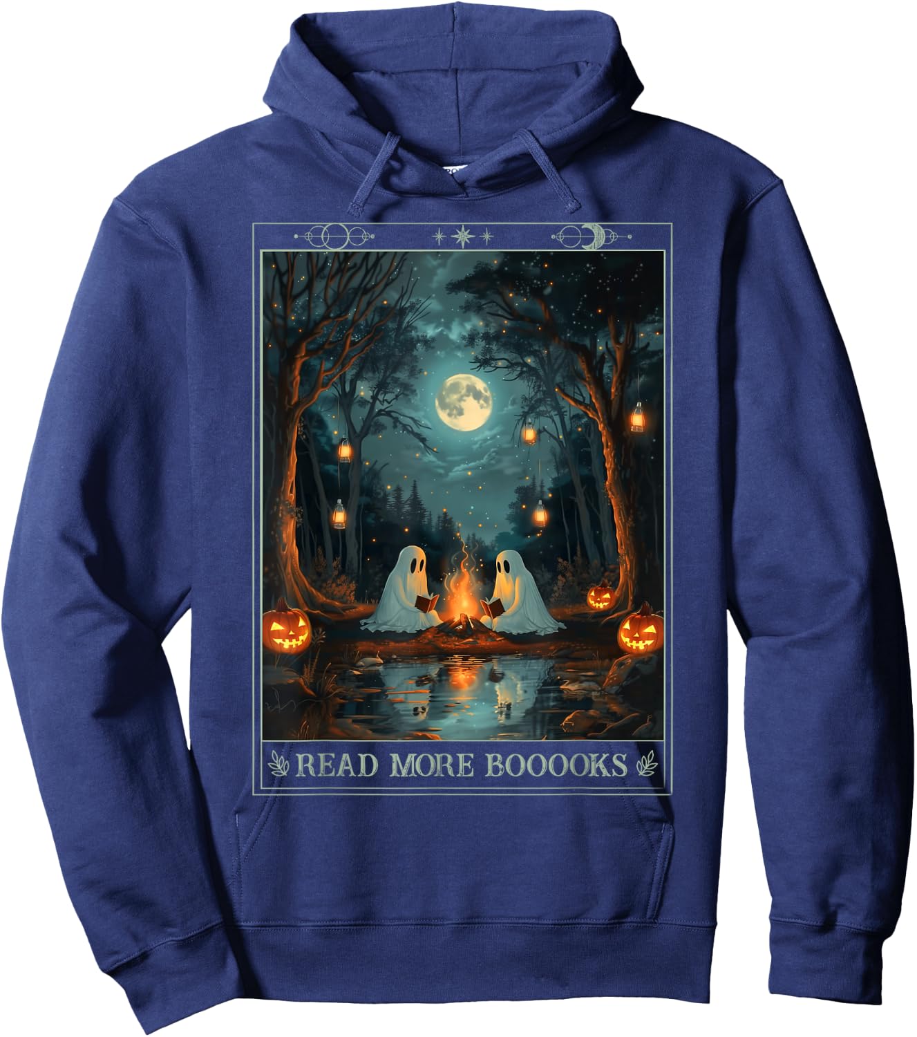Read More Books Cute Spooky Ghost Reading Book Tarot Card Hoodie - Hoodie | Navy