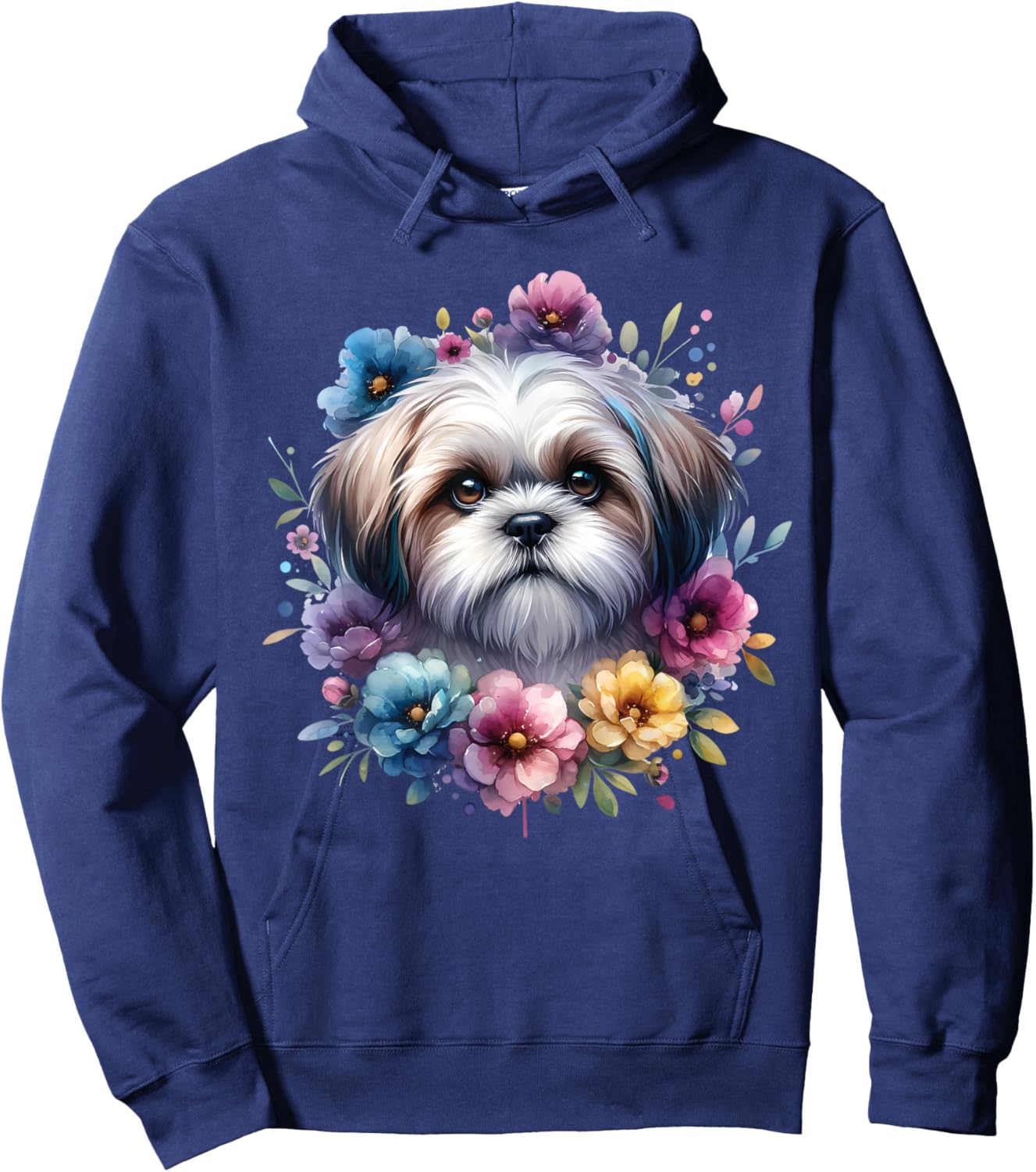 Watercolor Floral Shih Tzu Mama Dog Lovers Mother's Day Hoodie - Hoodie | Navy